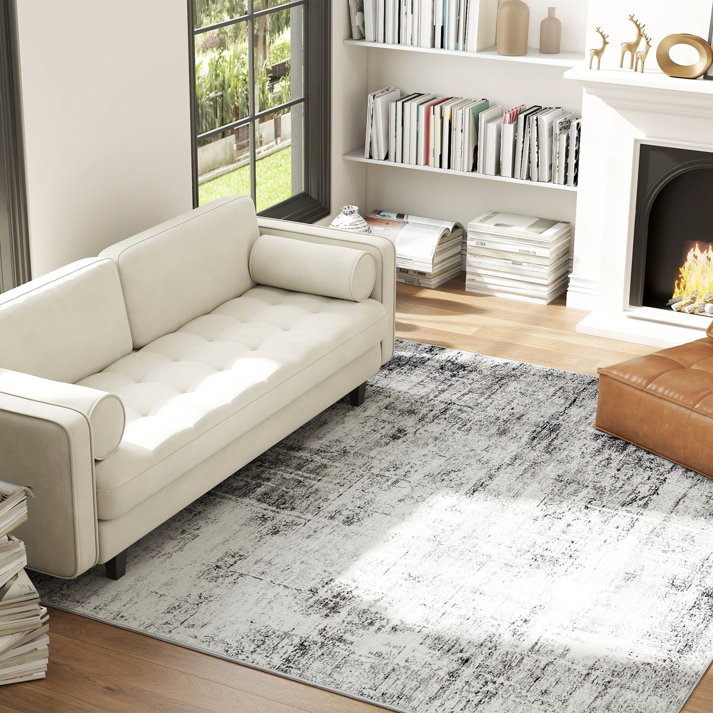 HOMCOM Area Rug for Living Room 9x12, Modern Abstract Machine Washable Rug, Non-Slip Carpet for Bedroom, Dining Room, Grey