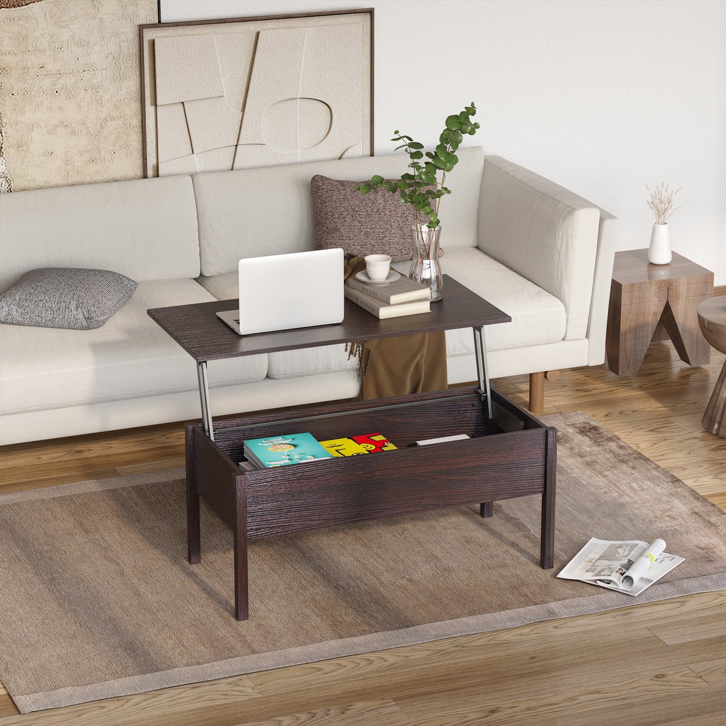 HOMCOM 39" Modern Lift Top Coffee Table with Hidden Storage Compartment, Center Table for Living Room, Grey