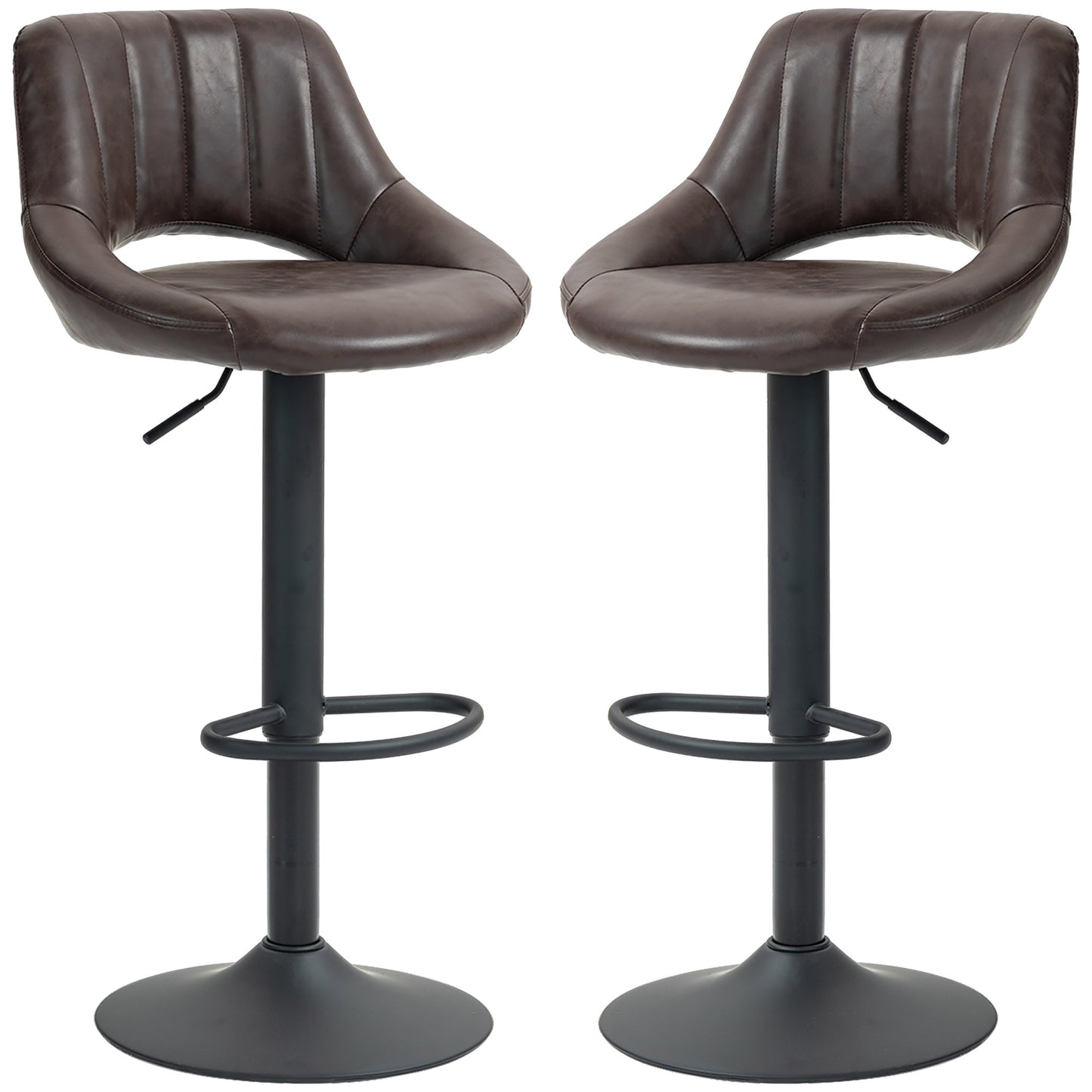 HOMCOM Bar Stools Set of 2, Swivel Counter Height Barstools with Adjustable Height, Linen Upholstered Bar Chairs with Round Metal Base and Footrest, Blue