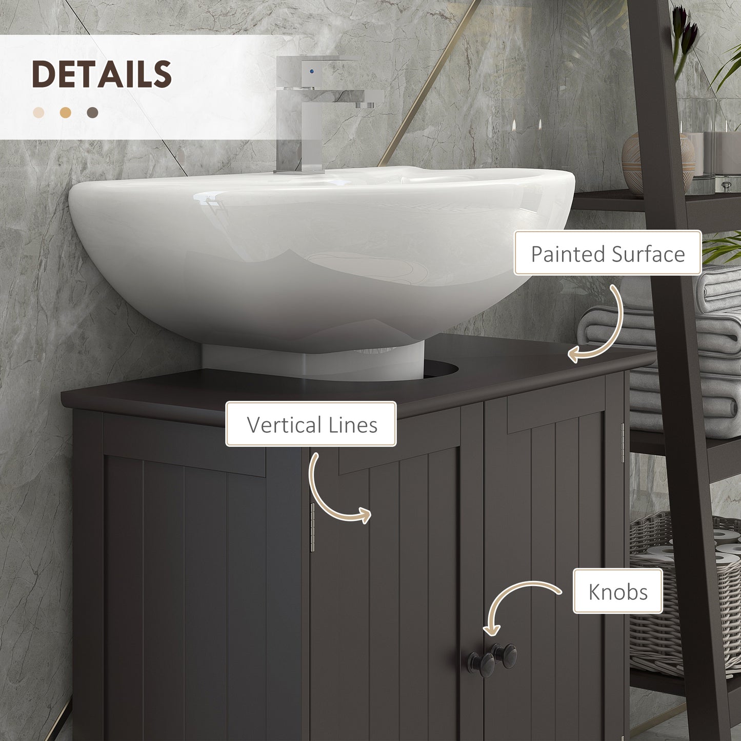 HOMCOM Under Sink Bathroom Cabinet with 2 Doors and Shelf, Pedestal Sink Bathroom Vanity Furniture, Coffee
