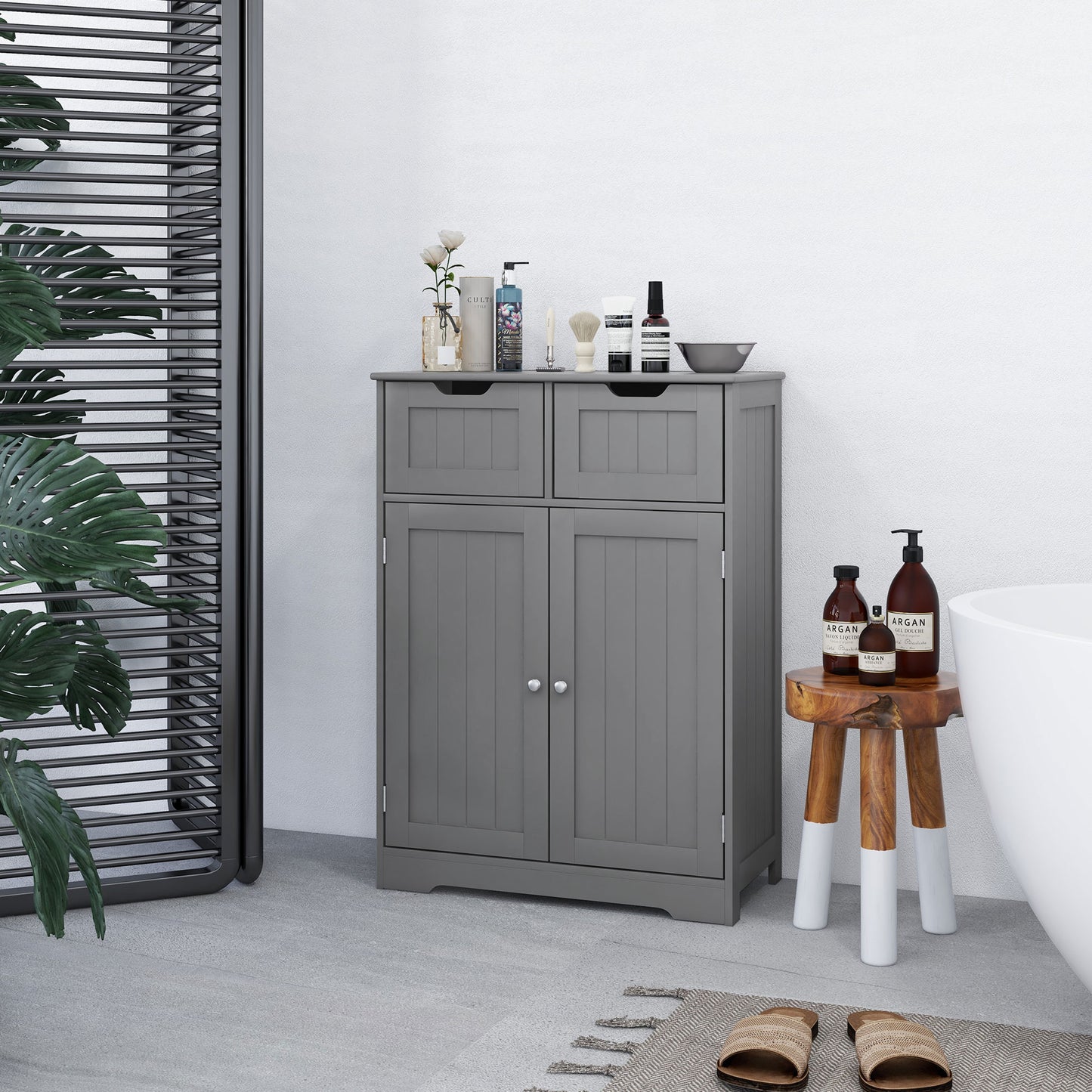 kleankin Bathroom Cabinet, Bathroom Storage Cabinet with 2 Drawers, Adjustable Shelf for Living Room, Entryway, White