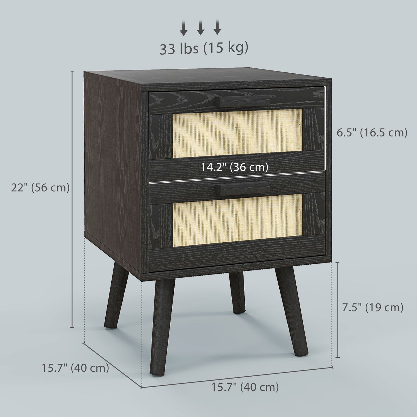 HOMCOM Boho Design Nightstand Set of 2, Side End Table with 2 Drawers for Living Room, Bedroom