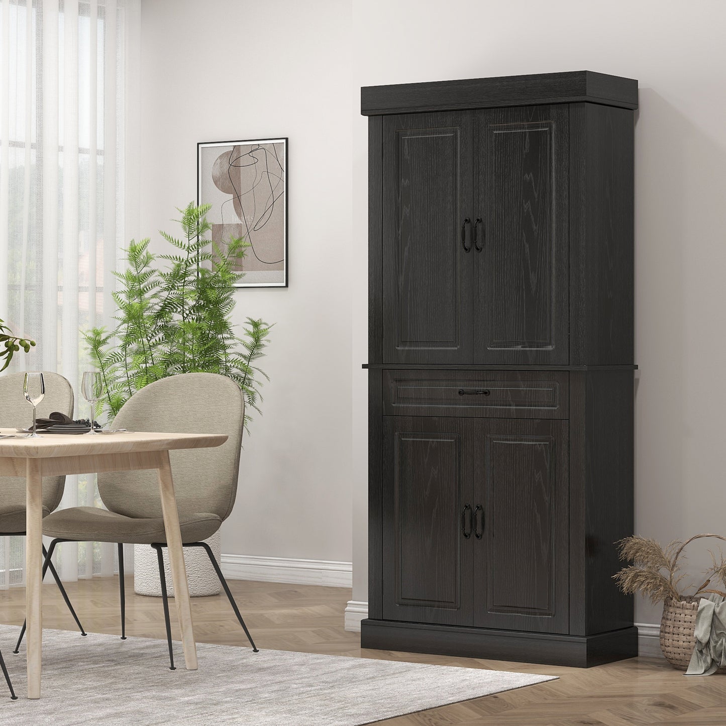HOMCOM 71" Freestanding Kitchen Pantry with 4 Doors and 2 Cabinets, Tall Storage Cabinet for Kitchen, Distressed Coffee