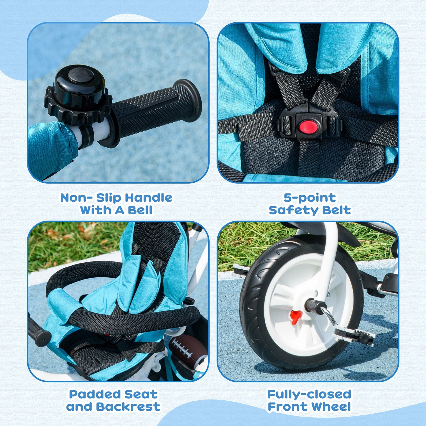 Qaba 6 in 1 Toddler Tricycle Stroller with Basket, Canopy, 5-point Safety Harness, for 12-60 Months, Blue