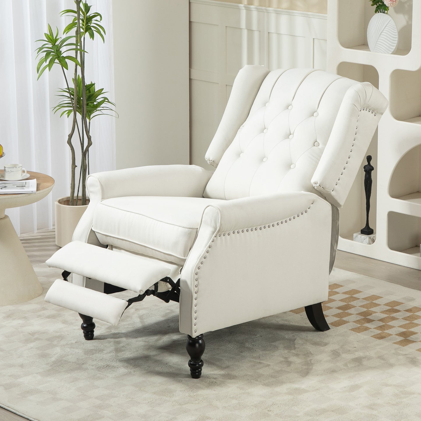 HOMCOM Wingback Reclining Chair with Footrest, Button Tufted Recliner Chair with Rolled Armrests for Living Room, Light Grey