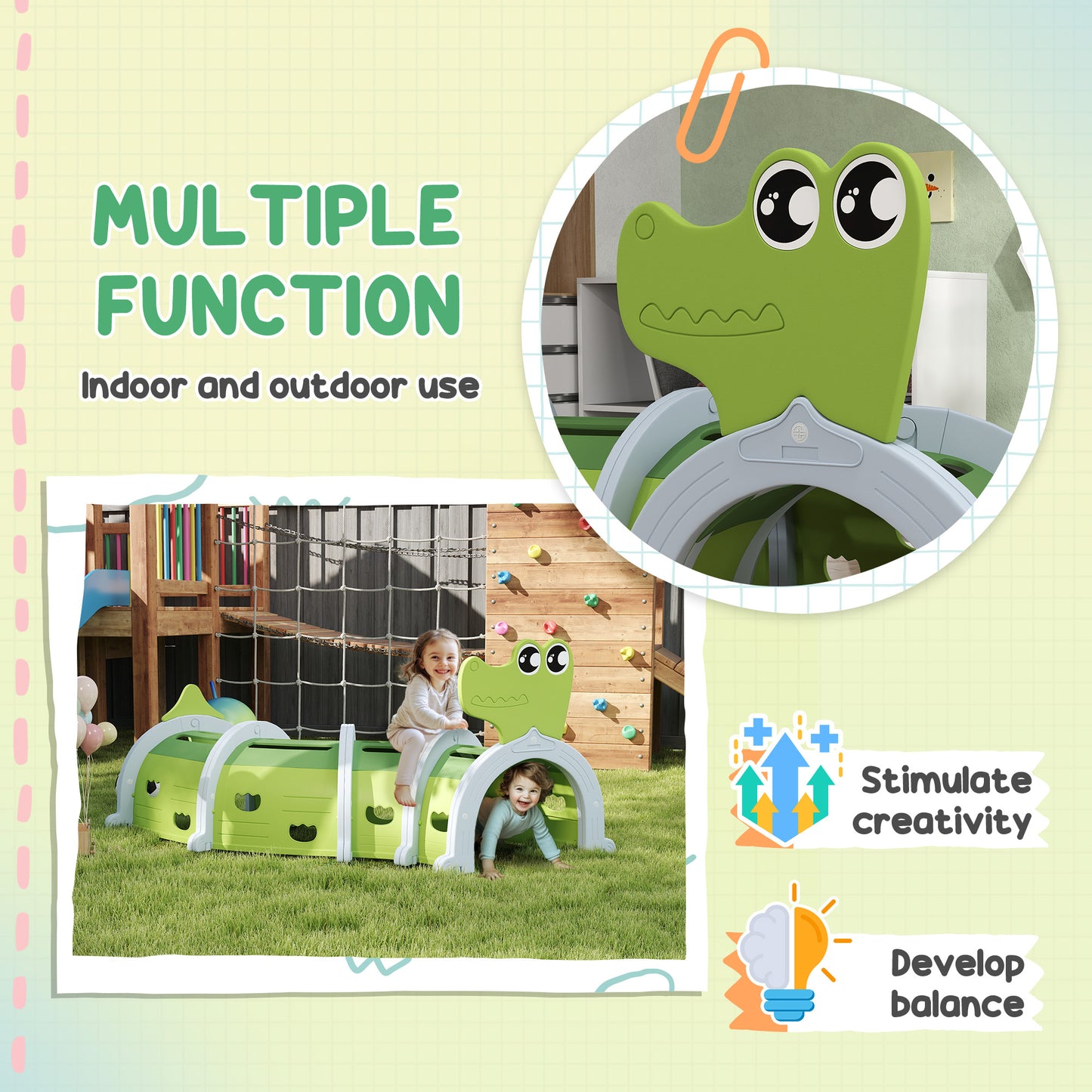 Qaba Lion Design Tunnel for Kids to Crawl Through, for 3-6 Years, Multicoloured