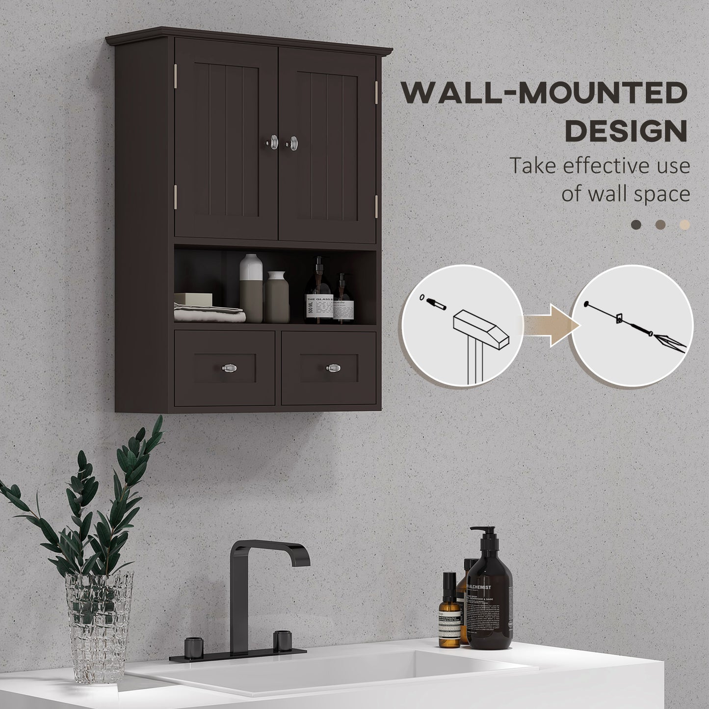 kleankin Bathroom Wall Cabinet, Medicine Cabinet, Over Toilet Storage Cabinet with Shelf and Drawers for Hallway, Living Room, White