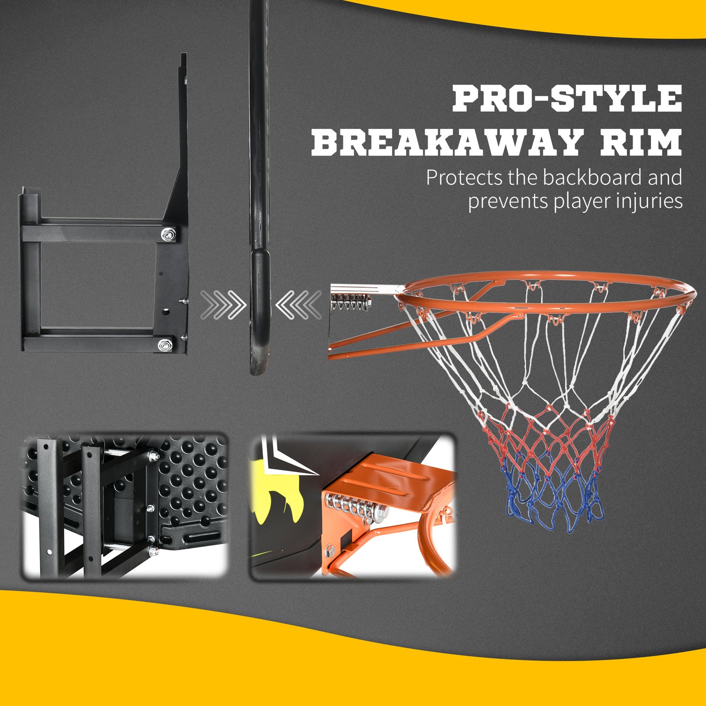 Soozier Wall Mounted Basketball Hoop with 43'' x 30'' Shatter Proof Backboard, for Indoor and Outdoor, Black