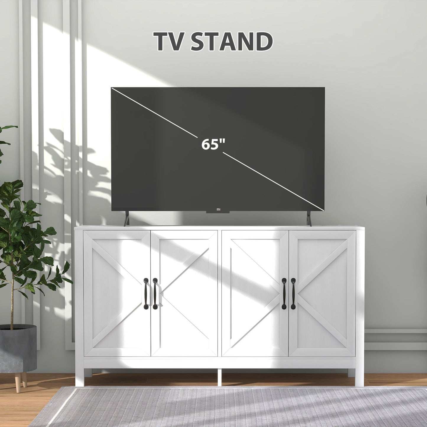 HOMCOM Sideboard Buffet, Storage Cabinet with Barn Door and Adjustable Shelf, TV Stand for TVs up to 65 Inches, Black Oak