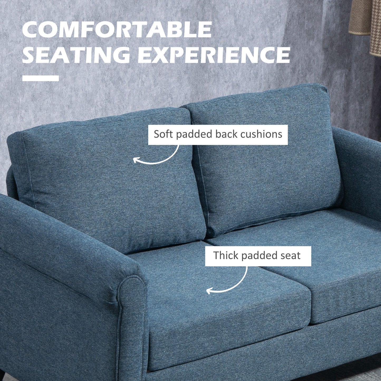 HOMCOM Vintage Loveseat, Upholstered Love Seat Furniture, Chenille-feel Fabric 2 Seater Sofa Couch with Rolled Arms, Gourd-Shaped Rubber Wood Legs for Living Room, Dark Grey