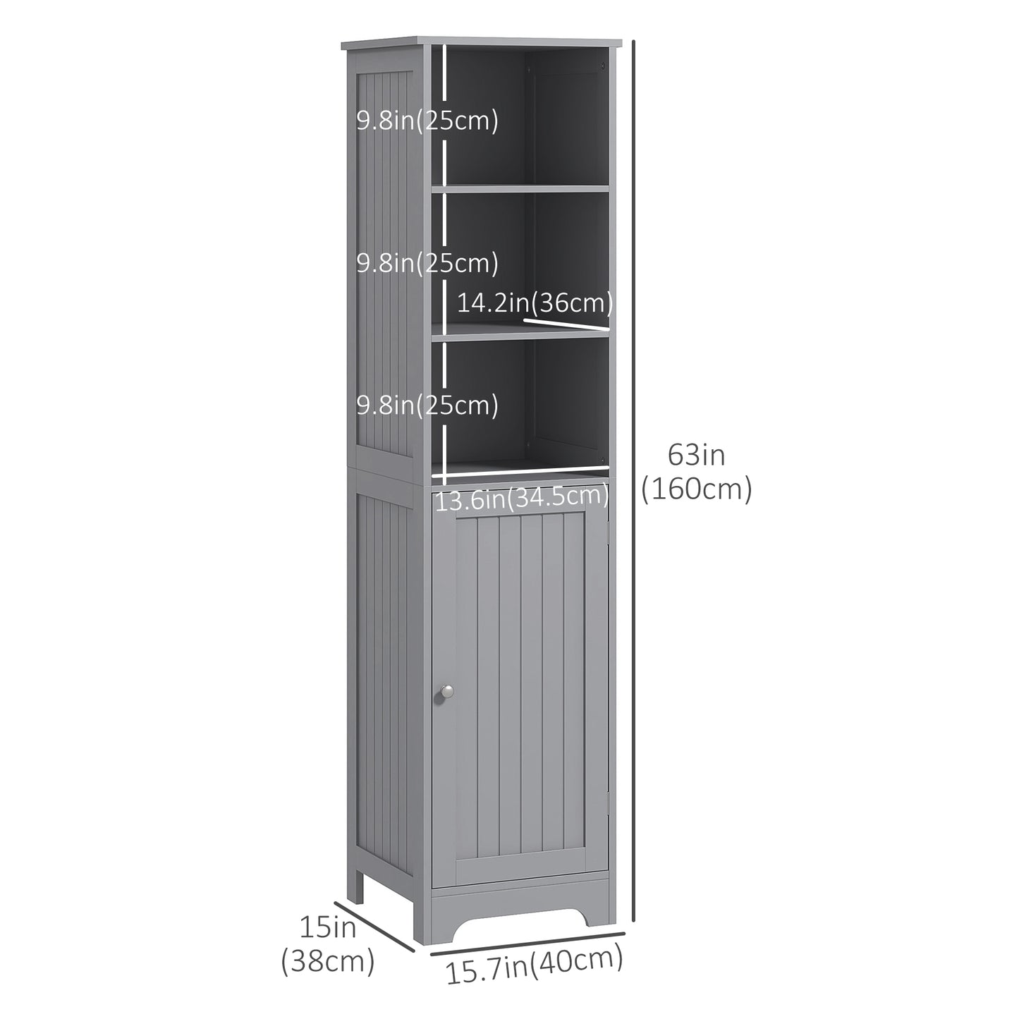 kleankin Tall Bathroom Storage Cabinet, Freestanding Tower Cabinet with Adjustable Shelf, 3 Open Shelves, White