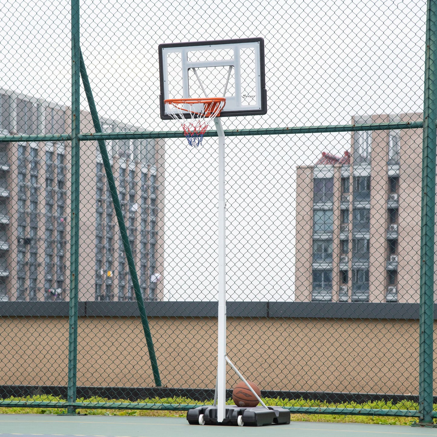 Soozier Portable Basketball Hoop, 7ft-8.5ft Height Adjustable Basketball System with Wheels & 32.3" Backboard for Youth Junior
