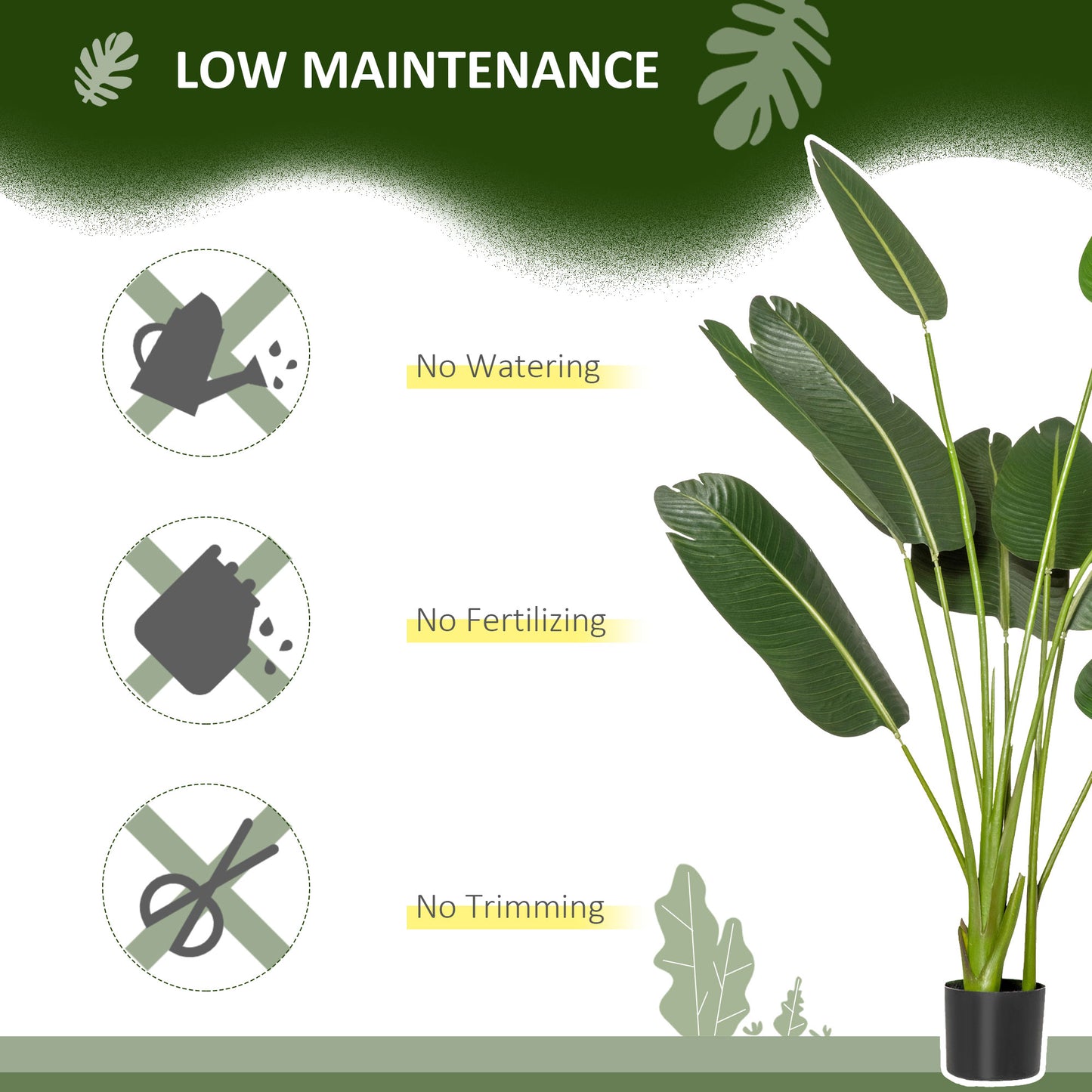 Outsunny 4FT Artificial Bird of Paradise Plant, Fake Tropical Palm Plant with 7 Banana Leaves in Pot, Faux Plant for Indoor , Green