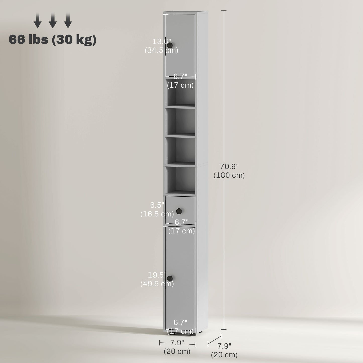 kleankin 71" Tall Bathroom Storage Cabinet, Narrow Bathroom Cabinet with Open Shelves, 2 Door Cabinets, Adjustable Shelves, for Kitchen, Hallway, Living Room, White