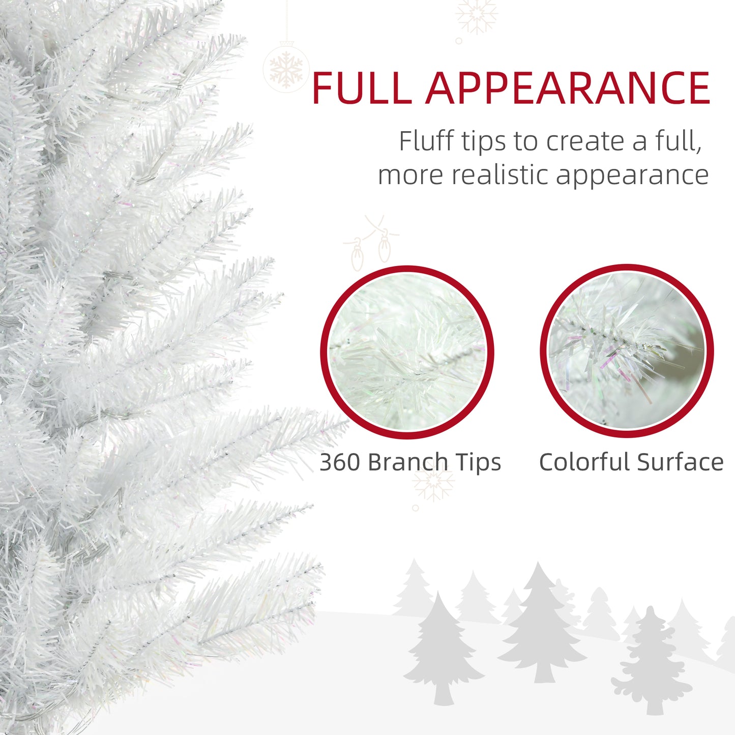 HOMCOM 7' Prelit Christmas Trees, Pencil Artificial Christmas Tree with Colourful Surface Tips, Colourful LED Lights, White