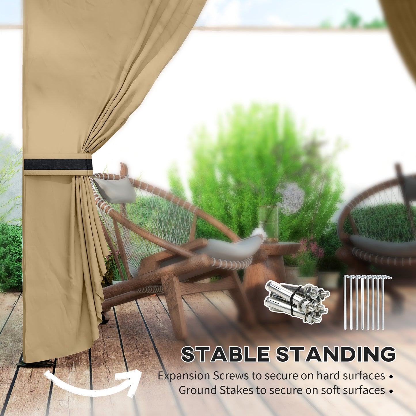 Outsunny 11' x 11' Outdoor Gazebo, Double Roof Patio Gazebo Canopy with Curtains, Church Windows, Galvanised Steel Frame, Beige