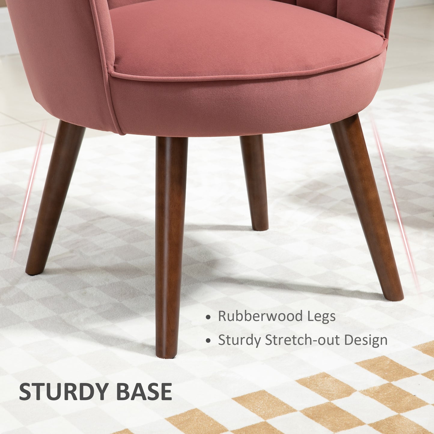 HOMCOM Modern Accent Chair Leisure Club Chair with Velvet-Touch Fabric Wood Legs for Living Room, Pink
