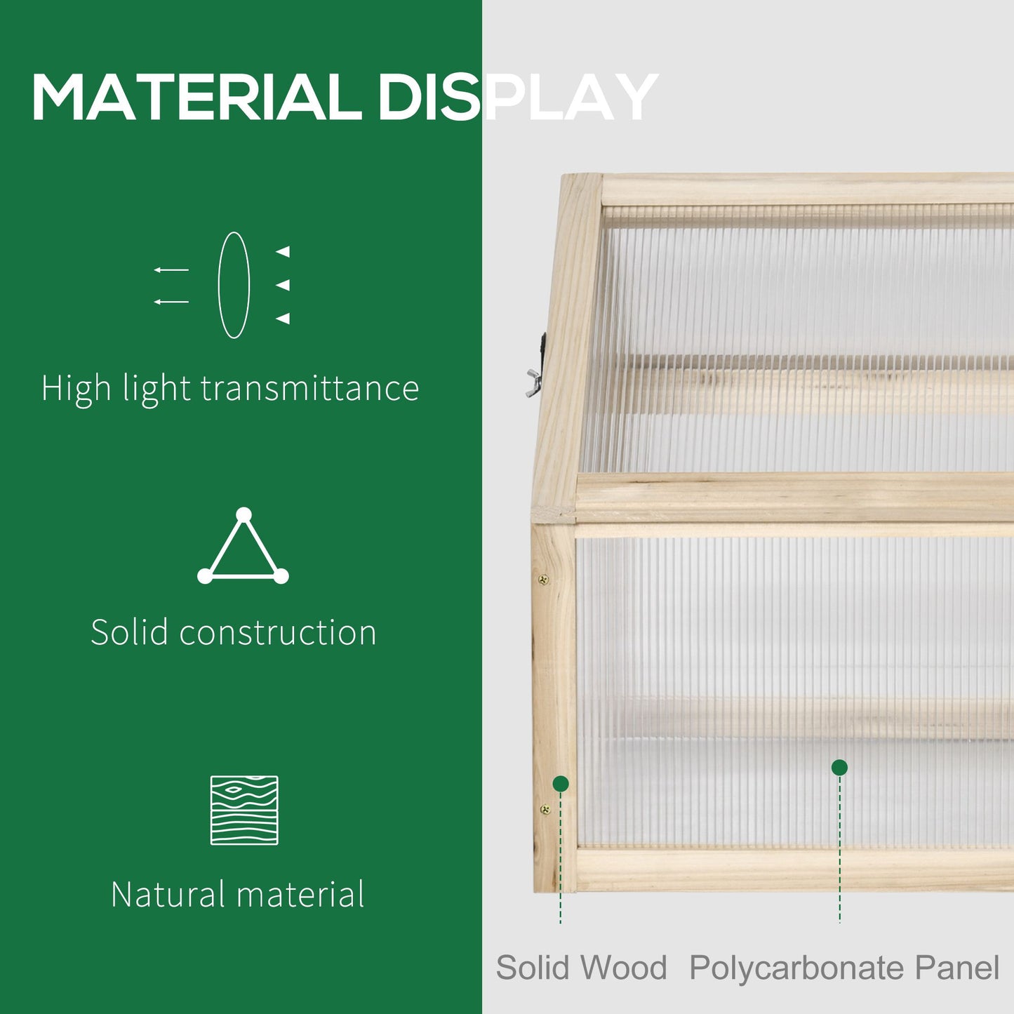 Outsunny Wooden Cold Frame Greenhouse Garden Portable Raised Planter with Openable Top for Indoor, Outdoor, Flowers, Vegetables, Plants, 35.5" x 20.5" x 19.5", Natural Wood