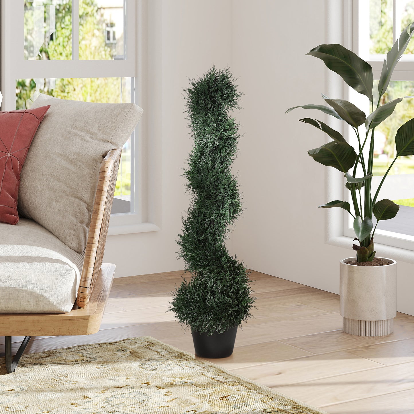 Outsunny 35.5" Topiary Trees Artificial Faux Fakes Spiral Plant Green Cedar Tree Indoor Decor with Nursery Pot