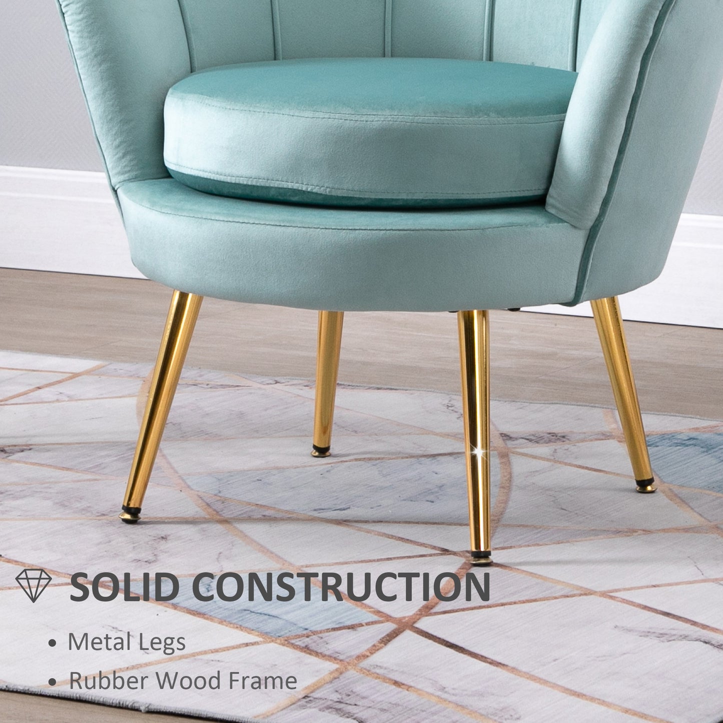 HOMCOM Modern Accent Chair, Velvet-Touch Fabric Leisure Club Chair with Gold Metal Legs for Bedroom, Blue