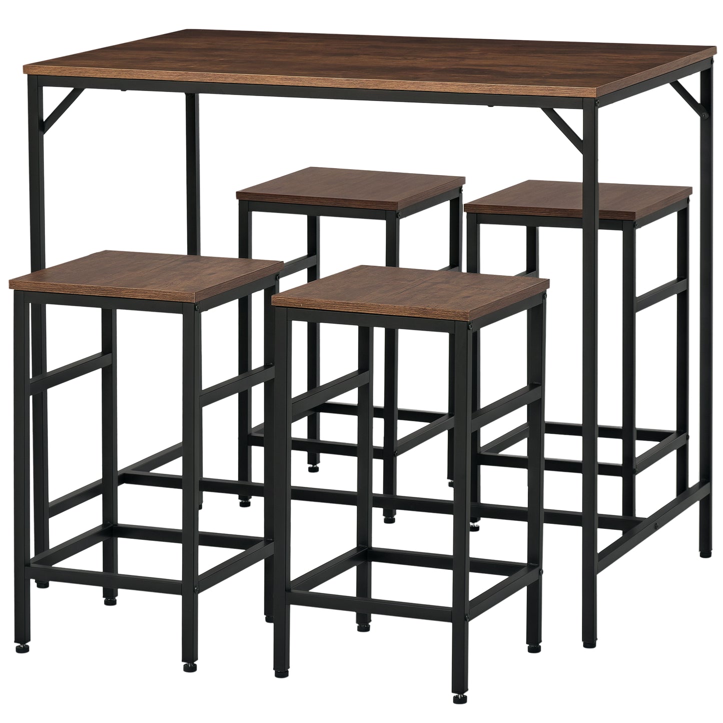 HOMCOM 5 Pieces Industrial Rectangular Bar Table Set, Dining Table Set Breakfast Table with 4 Stools for Dining Room, Kitchen, Dinette, Rustic Brown