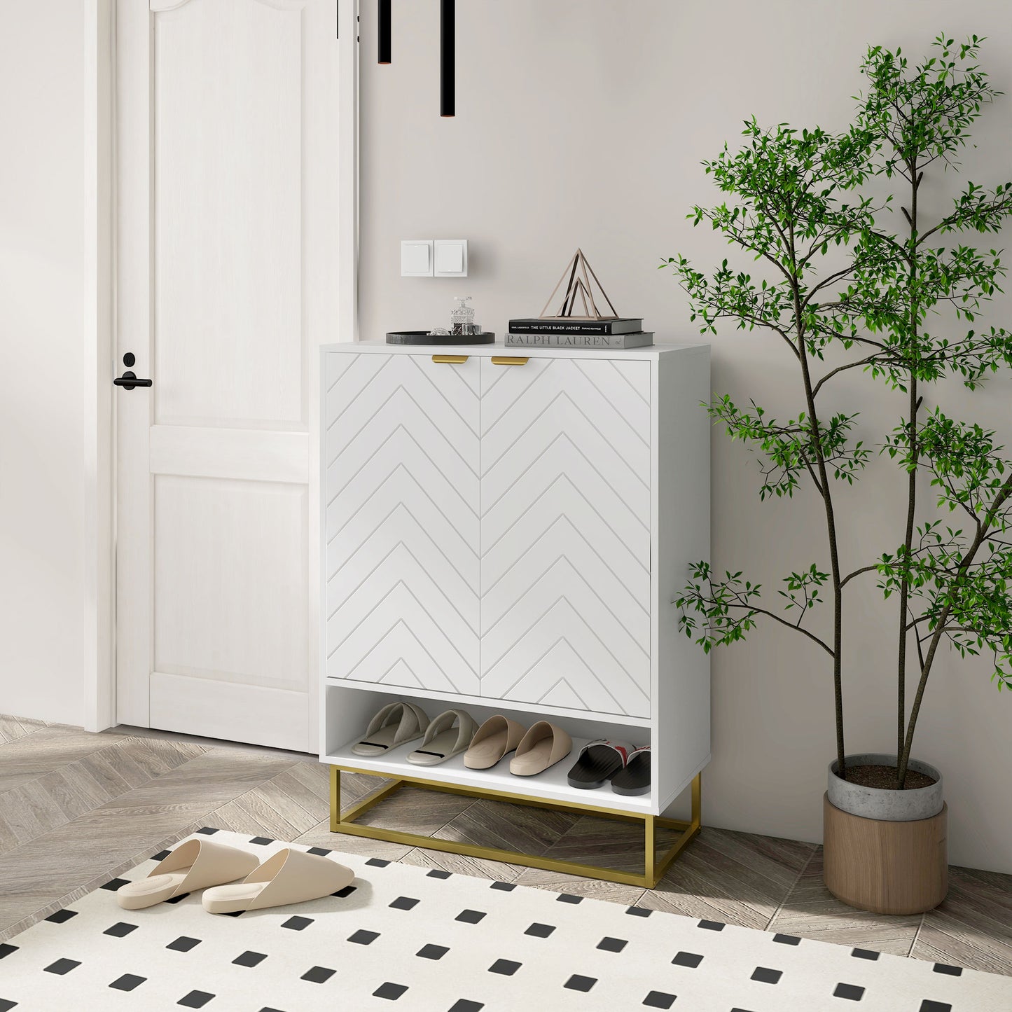 HOMCOM Entryway Shoe Cabinet, Shoe Storage Cabinet with Adjustable Shelf for 12 Pairs of Shoes, White