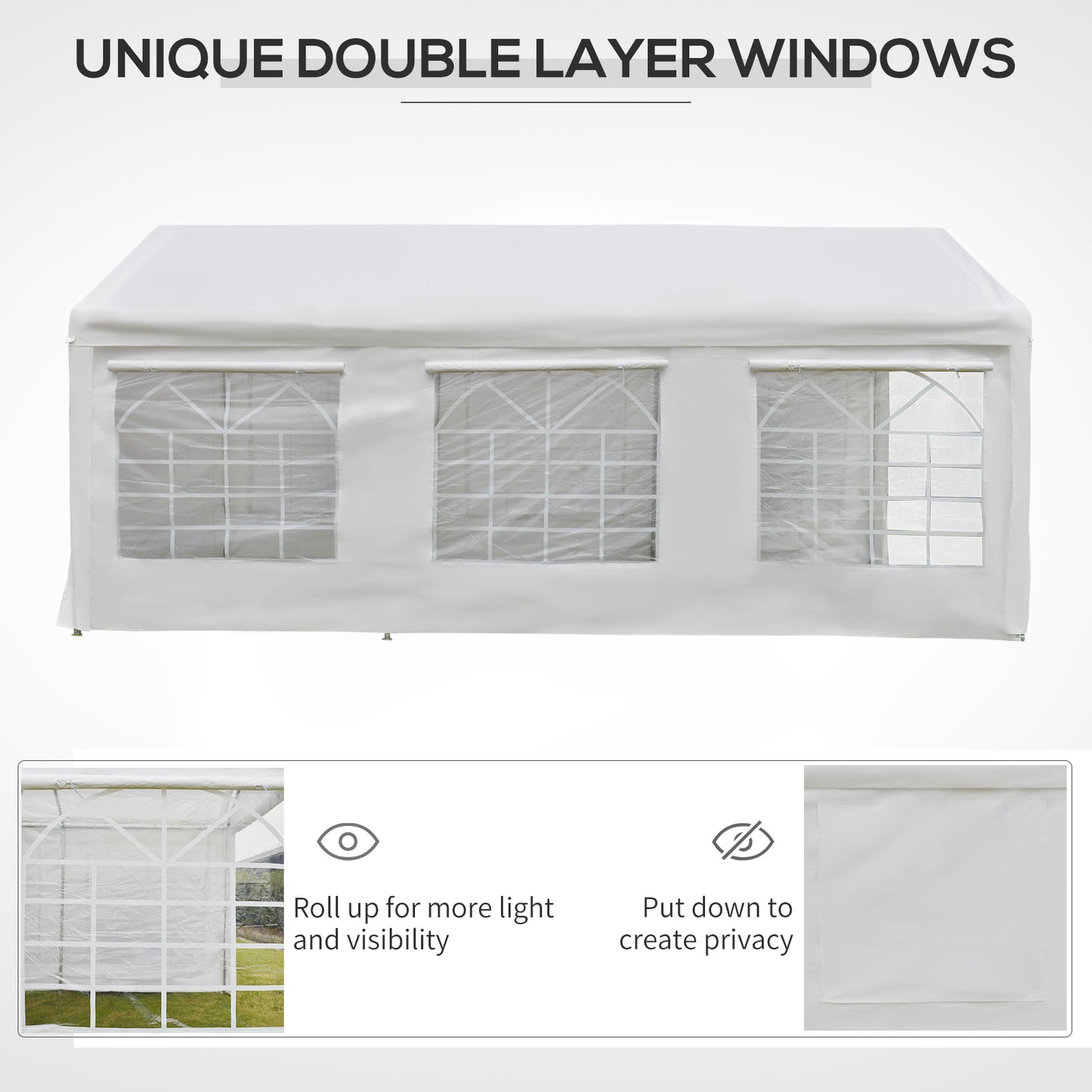 Outsunny 20’ x 10’ Heavy Duty Party Tent Outdoor Carport Canopy Shelter Gazobo with Sidewall, Zipper Door and Windows, White