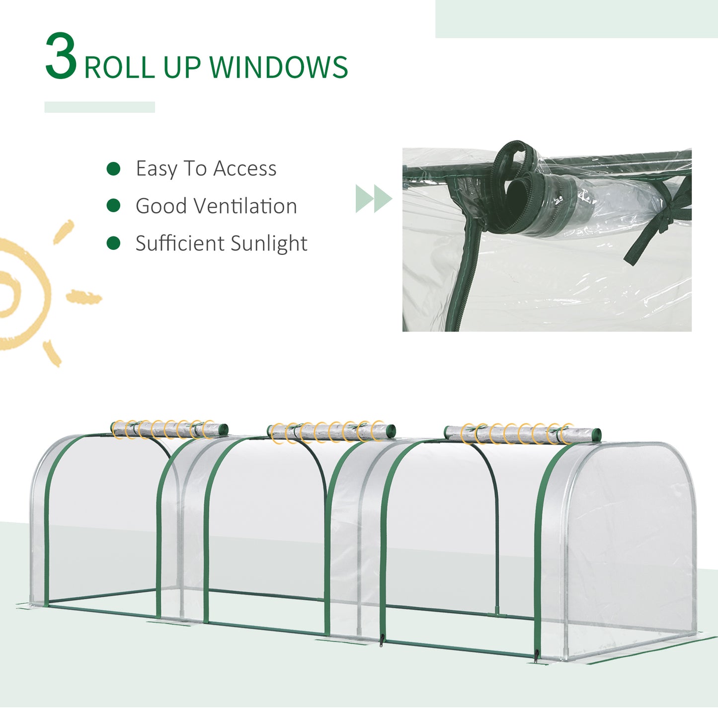 Outsunny 138"x39"x32" Transparent PVC Mini Tunnel Greenhouse Garden Green Grow Shed Portable Plant Flower Warm House Steel Frame Zipped Doors