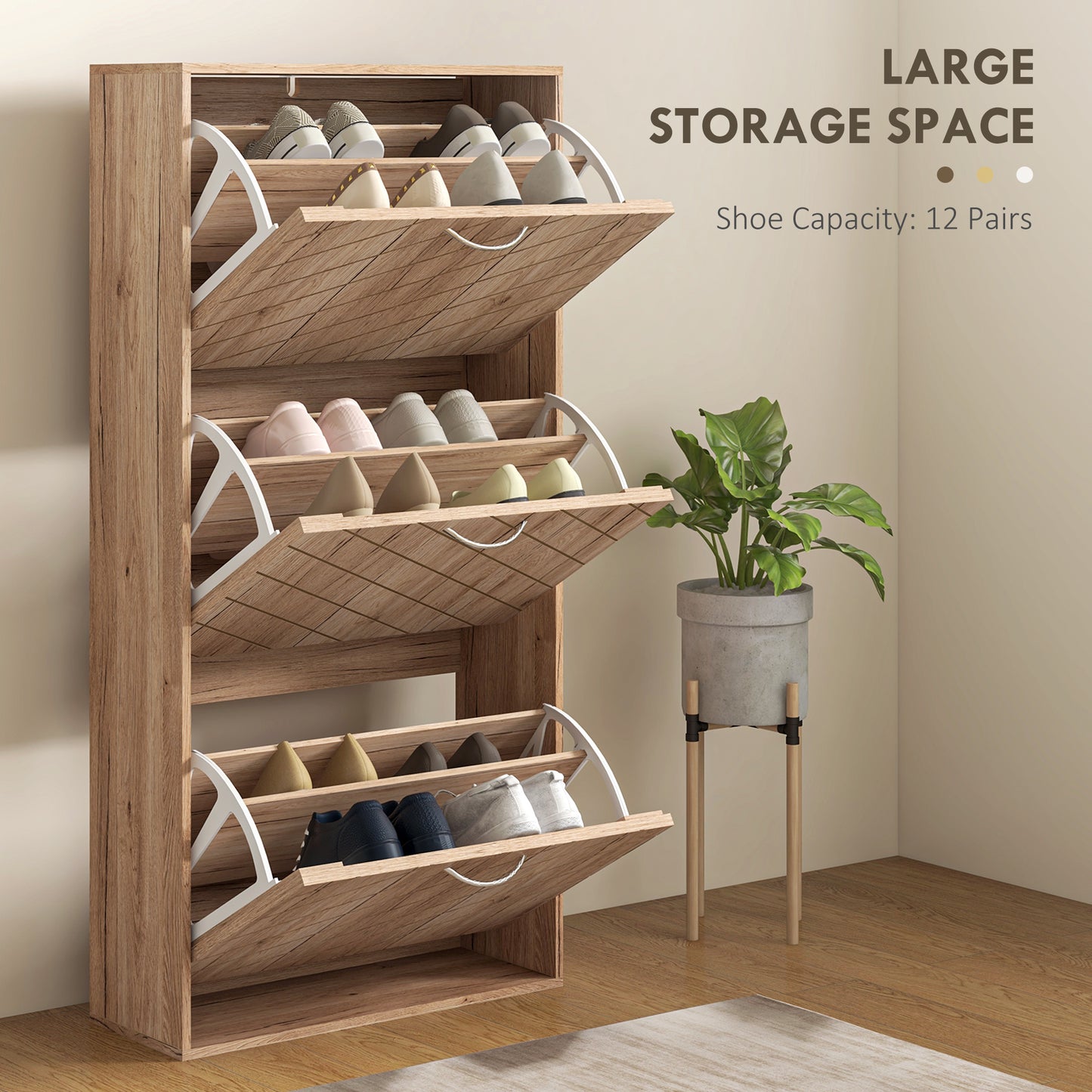HOMCOM Shoe Storage Cabinet with 3 Flip Drawers, Narrow and Slim, 12 Pair of Shoes Organizer for Hallway, Entryway