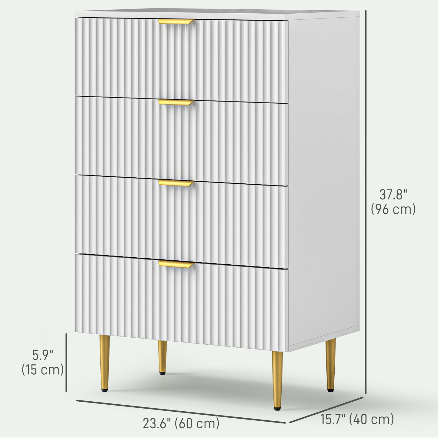 HOMCOM Modern Chest of Drawers 4 Drawer Dresser for Bedroom with Gold Legs and Handles, White
