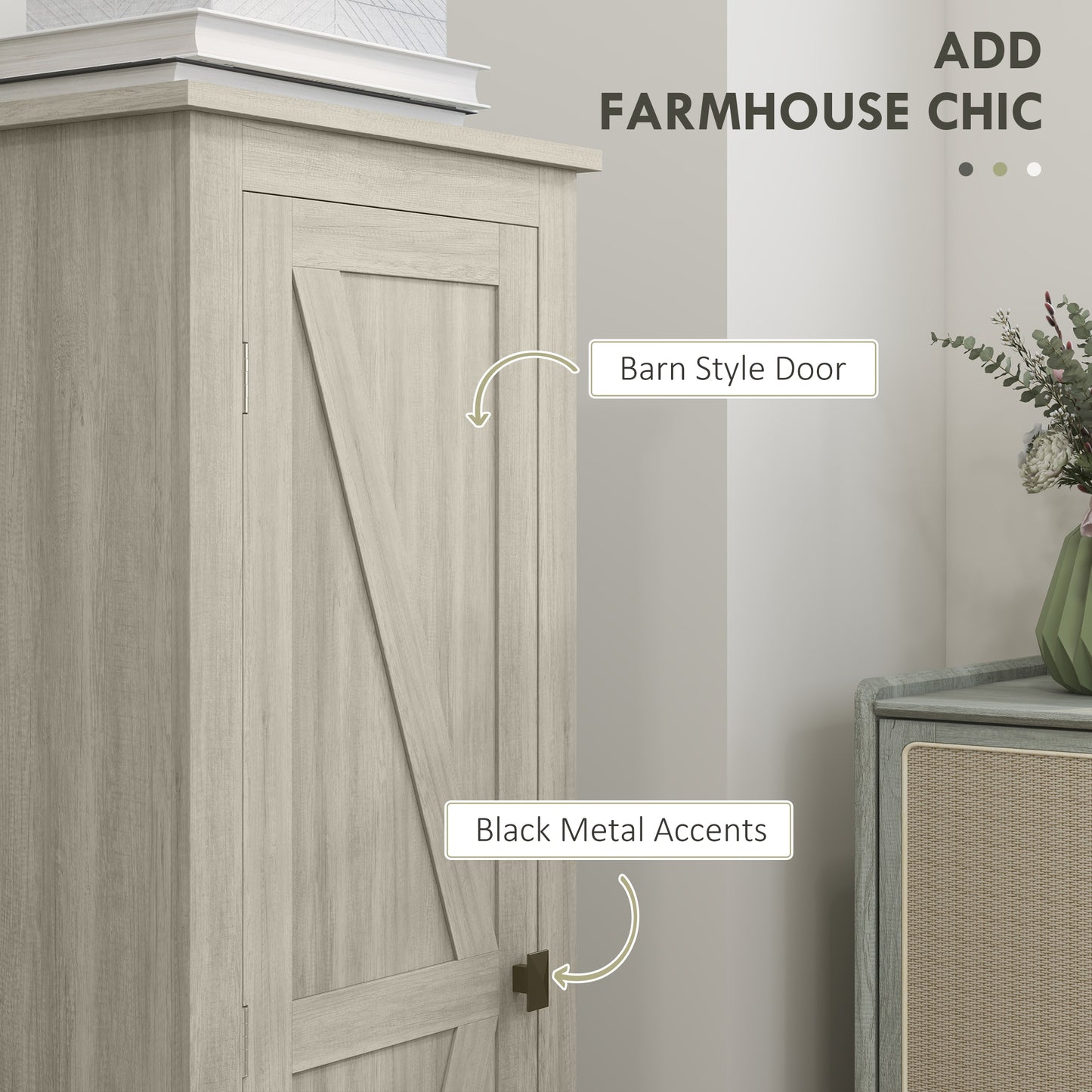 HOMCOM 48" Farmhouse Kitchen Pantry Storage Cabinet with Barn Door, Kitchen Pantry Cabinet with Adjustable Shelves, Natural