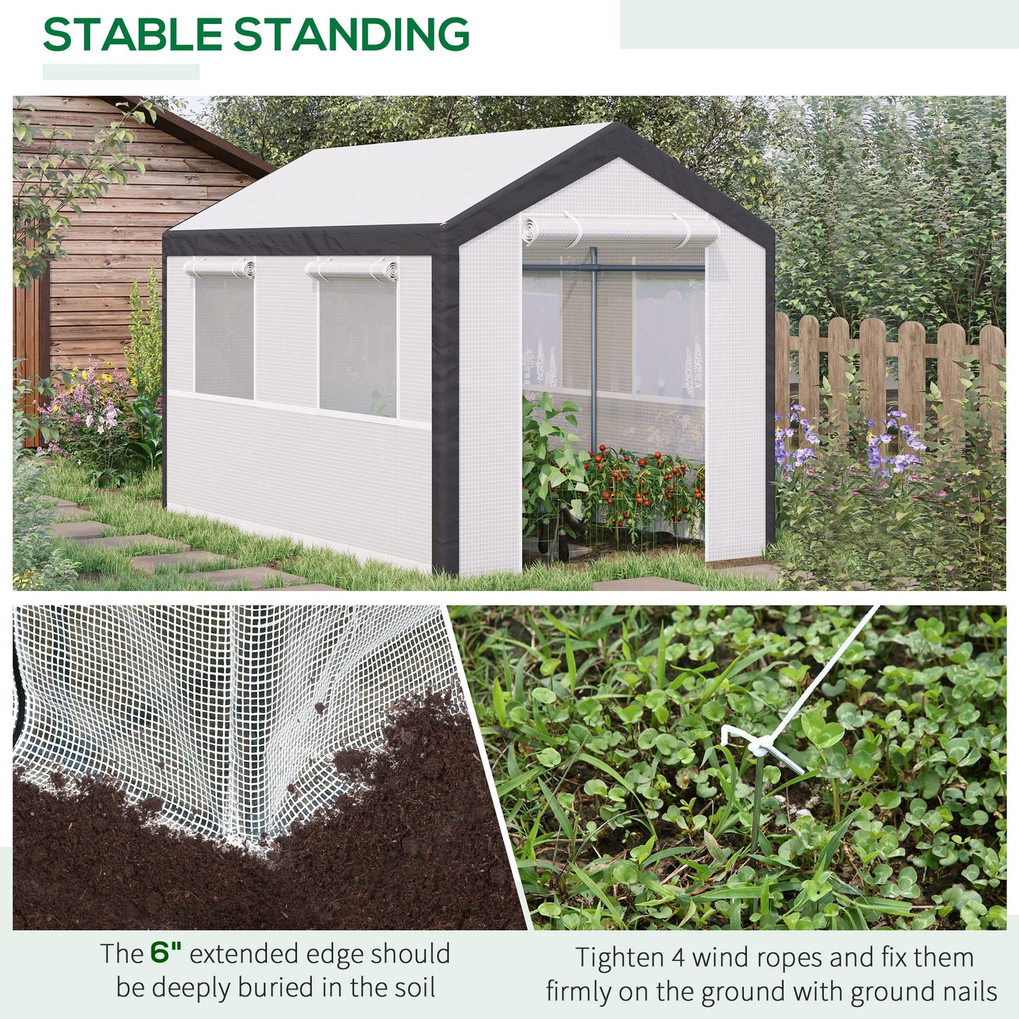 Outsunny 6.6' x 10' x 7' Heavy Duty Walk-In Greenhouse Vegetable Seed Growth Tent Outdoor Plant Growing Tunnel Warm House Flower Shed Backyard White