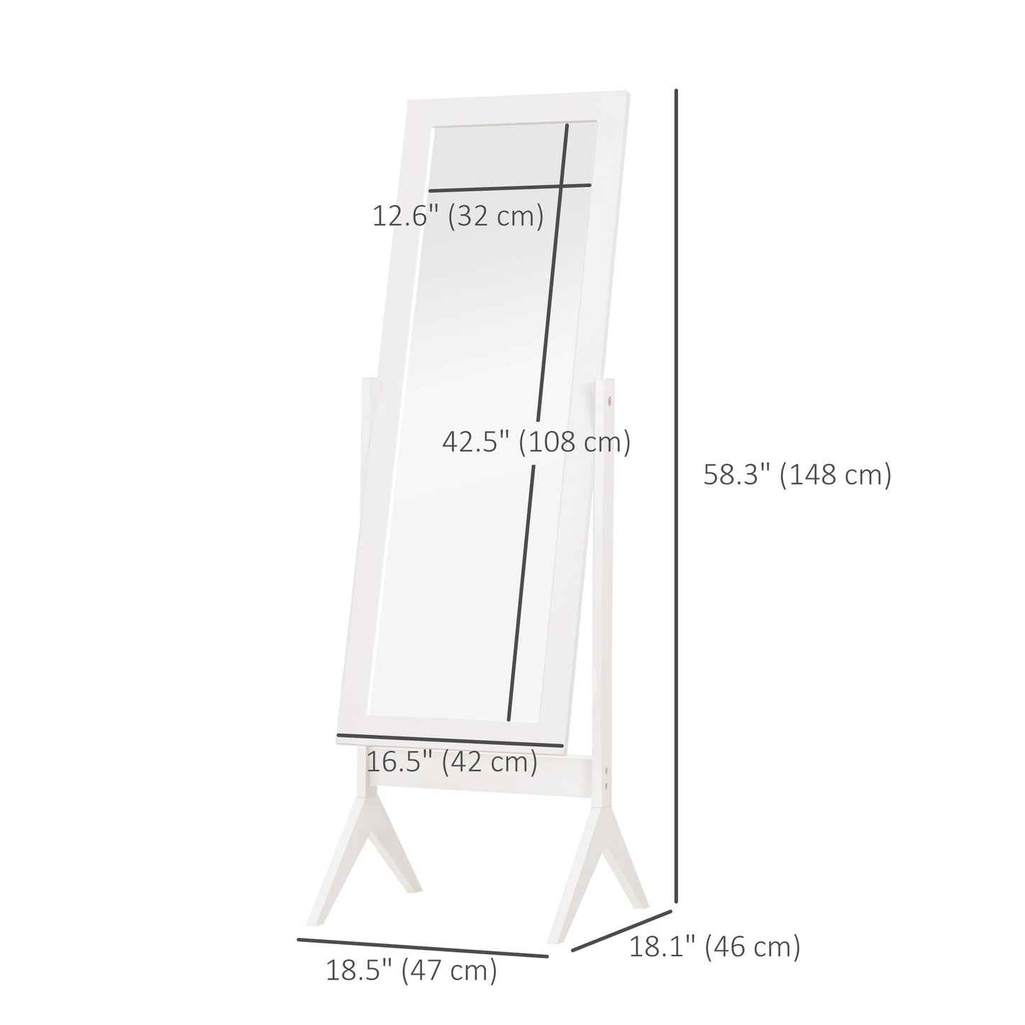 HOMCOM Full Length Mirror, Free Standing Full Body Mirror with Rectangular Frame, Adjustable Angle for Dressing Room, Bedroom, Living Room, Dark Brown