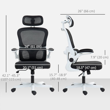HOMCOM Mesh Office Chair, Ergonomic Desk Chair with Flip-up Armrest, Rotatable Headrest, Adjustable Lumbar Support, Black