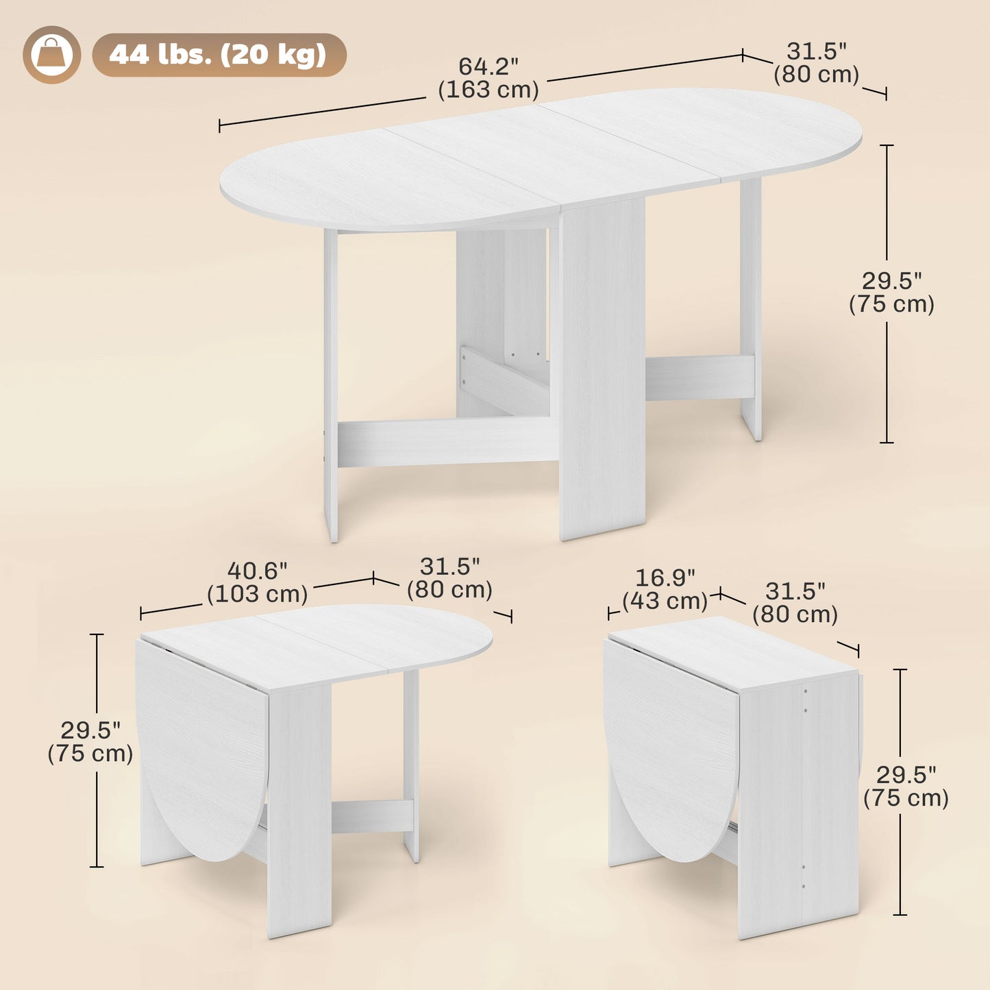 HOMCOM Oval Folding Dining Table, Space Saving Drop Leaf Kitchen Table for Dining Room, Living Room, Distressed Brown