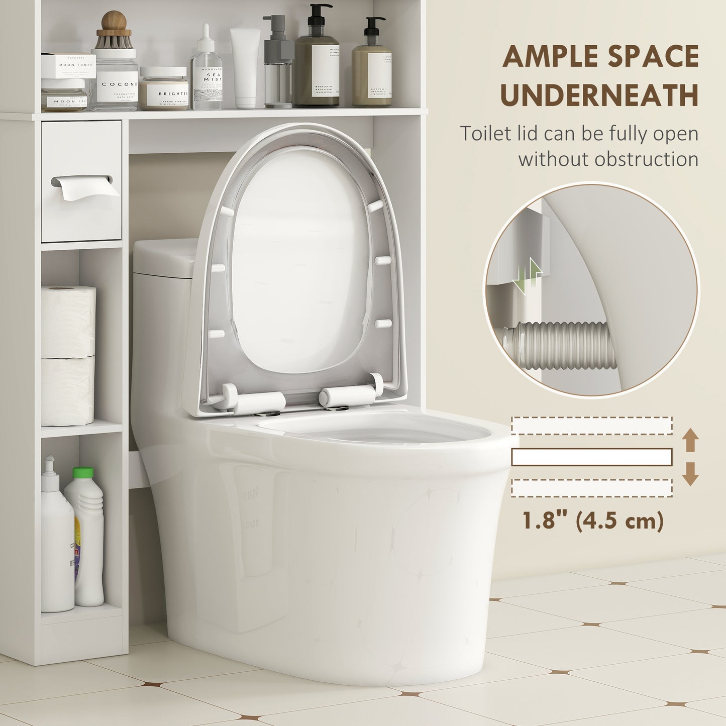 HOMCOM Over the Toilet Storage Cabinet, Bathroom Organizer with Adjustable Shelf, Toilet Paper Holder for Bathroom, Laundry