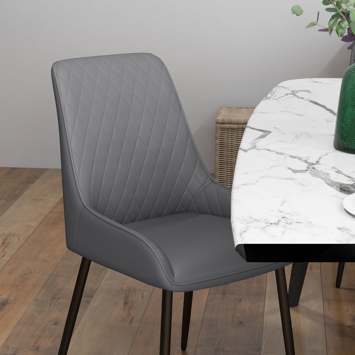 HOMCOM Upholstered Kitchen Chairs, Modern Dining Chairs Set of 2 with Diamond Tufting and Steel Legs for Dining Room, Black