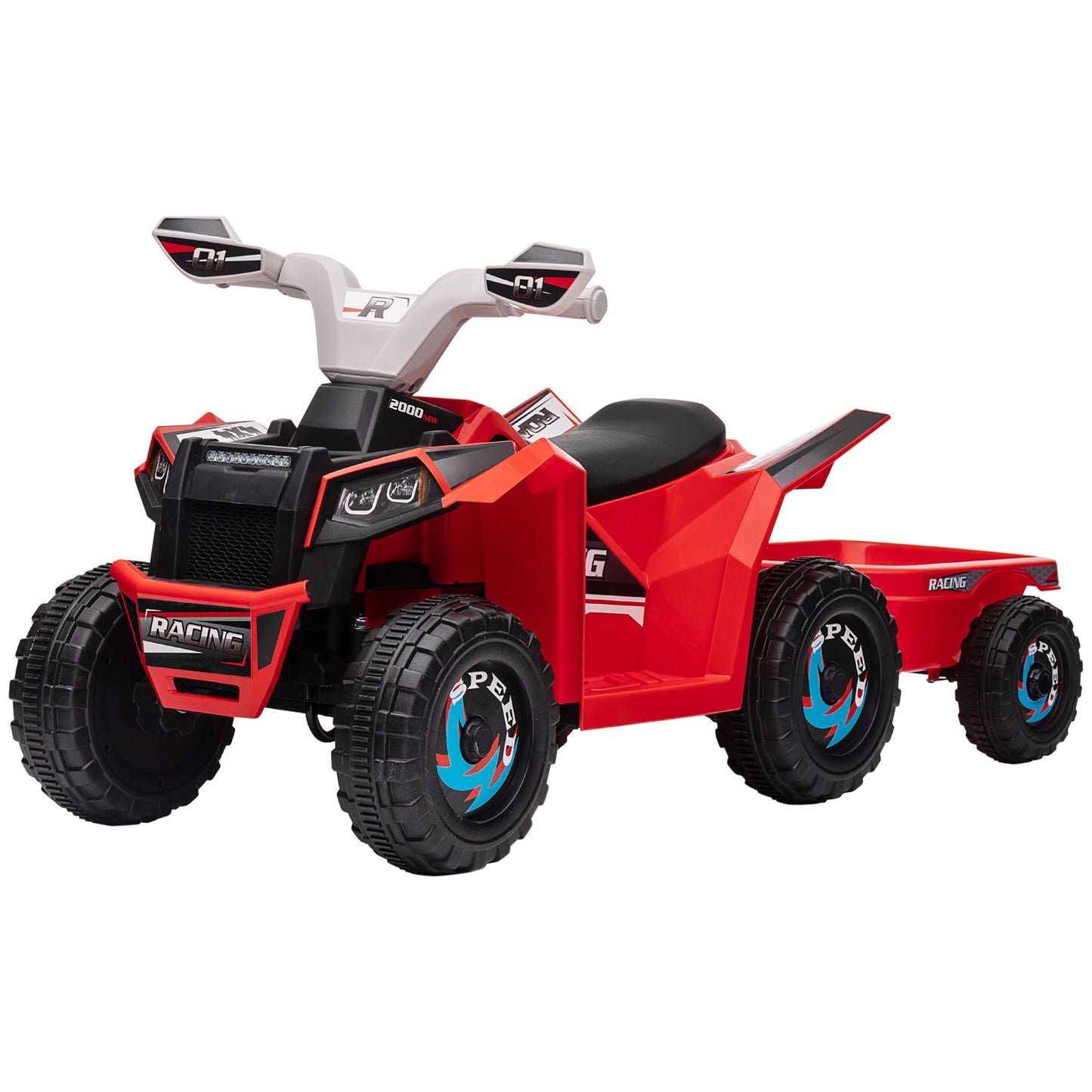 Aosom 6V Kids ATV Quad, Battery Powered Electric Vehicle for Kids with Back Trailer, Wear-resistant Wheels, for Boys and Girls - Blue