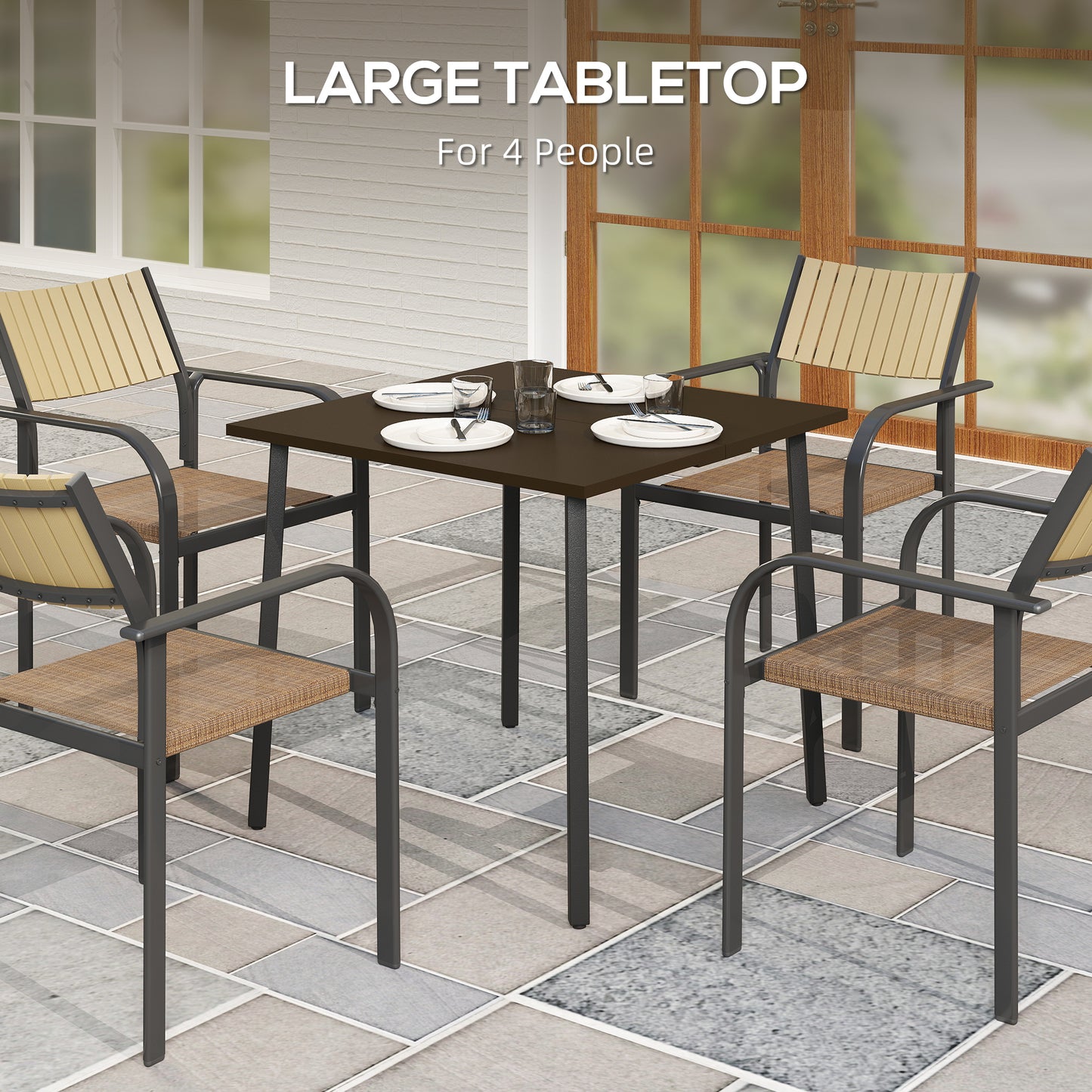 Outsunny Patio Dining Table with Umbrella Hole for 4 People, Aluminium Legs, for Backyard Lawn Balcony, 31.5" x 31.5", Brown