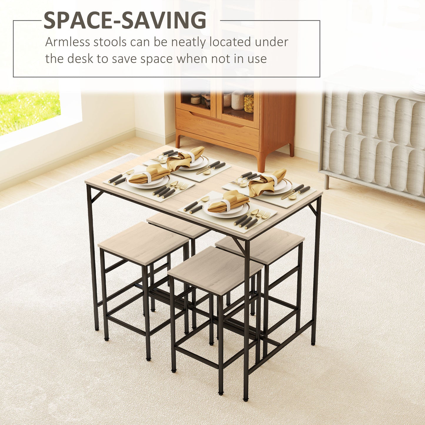 HOMCOM 5 Pieces Industrial Rectangular Bar Table Set, Dining Table Set Breakfast Table with 4 Stools for Dining Room, Kitchen, Dinette, Rustic Brown