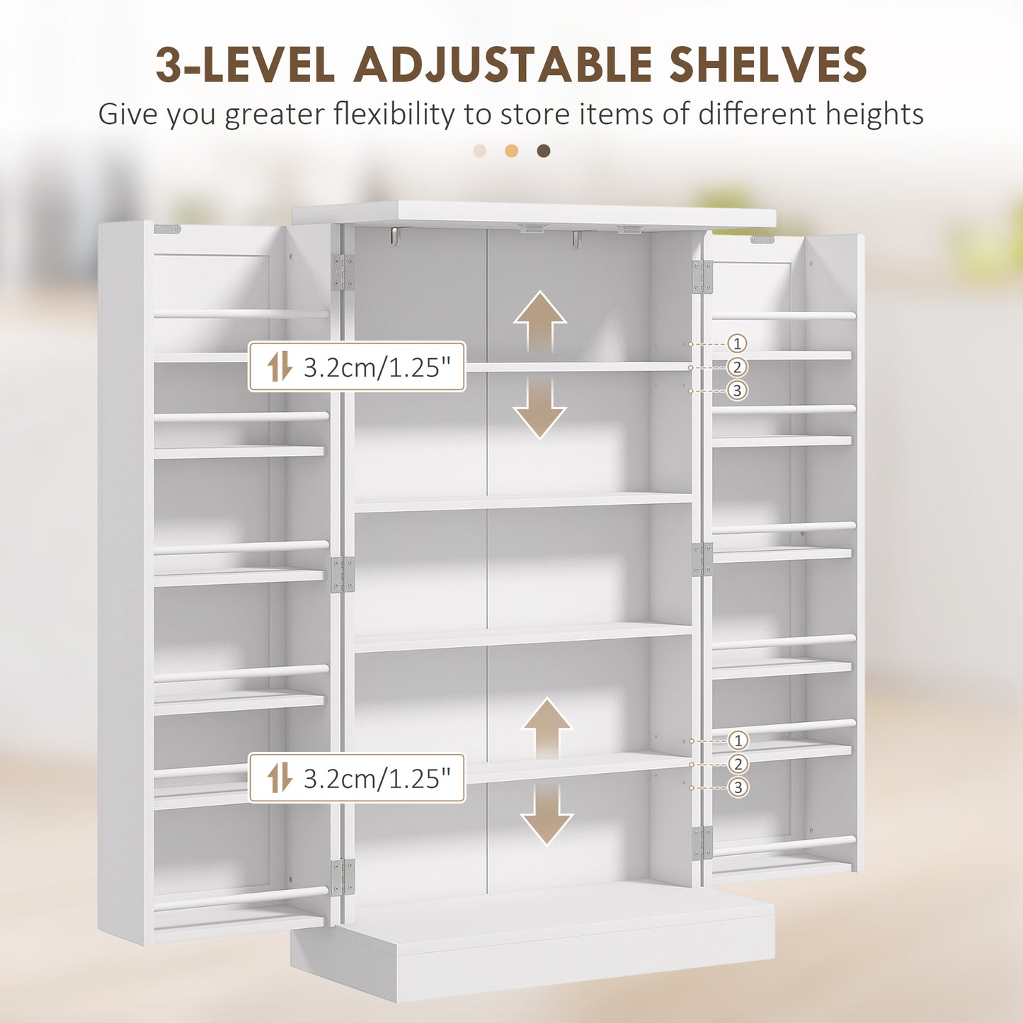 HOMCOM Freestanding Kitchen Pantry Storage Cabinet Kitchen Cabinet with 5-Tier Shelf 12 Spice Racks Adjustable Shelves White