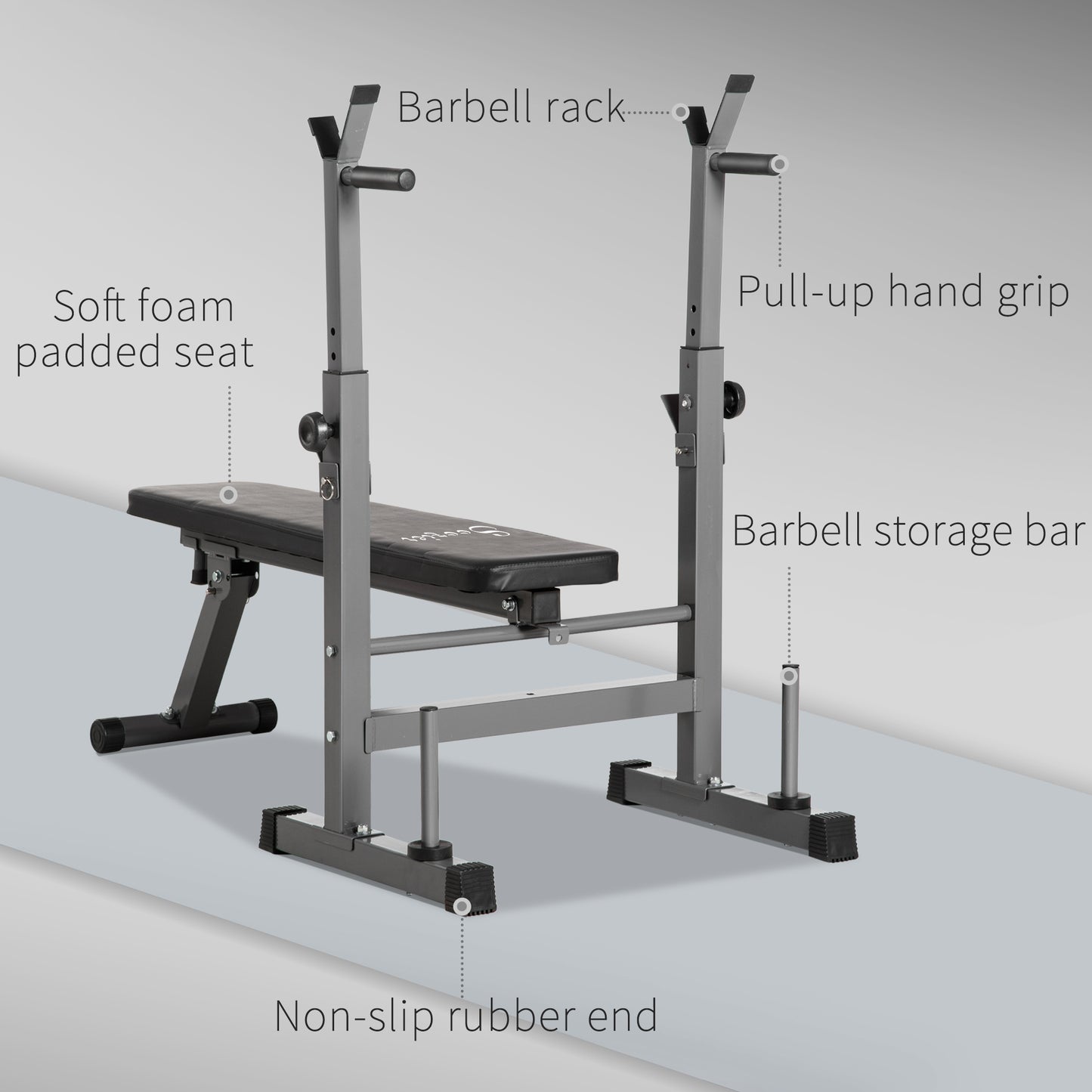 Soozier Adjustable Weight Bench, Foldable Bench Press with Barbell Rack and Dip Station for Home Gym, Strength Training Multiuse Workout Bench, Black and Grey