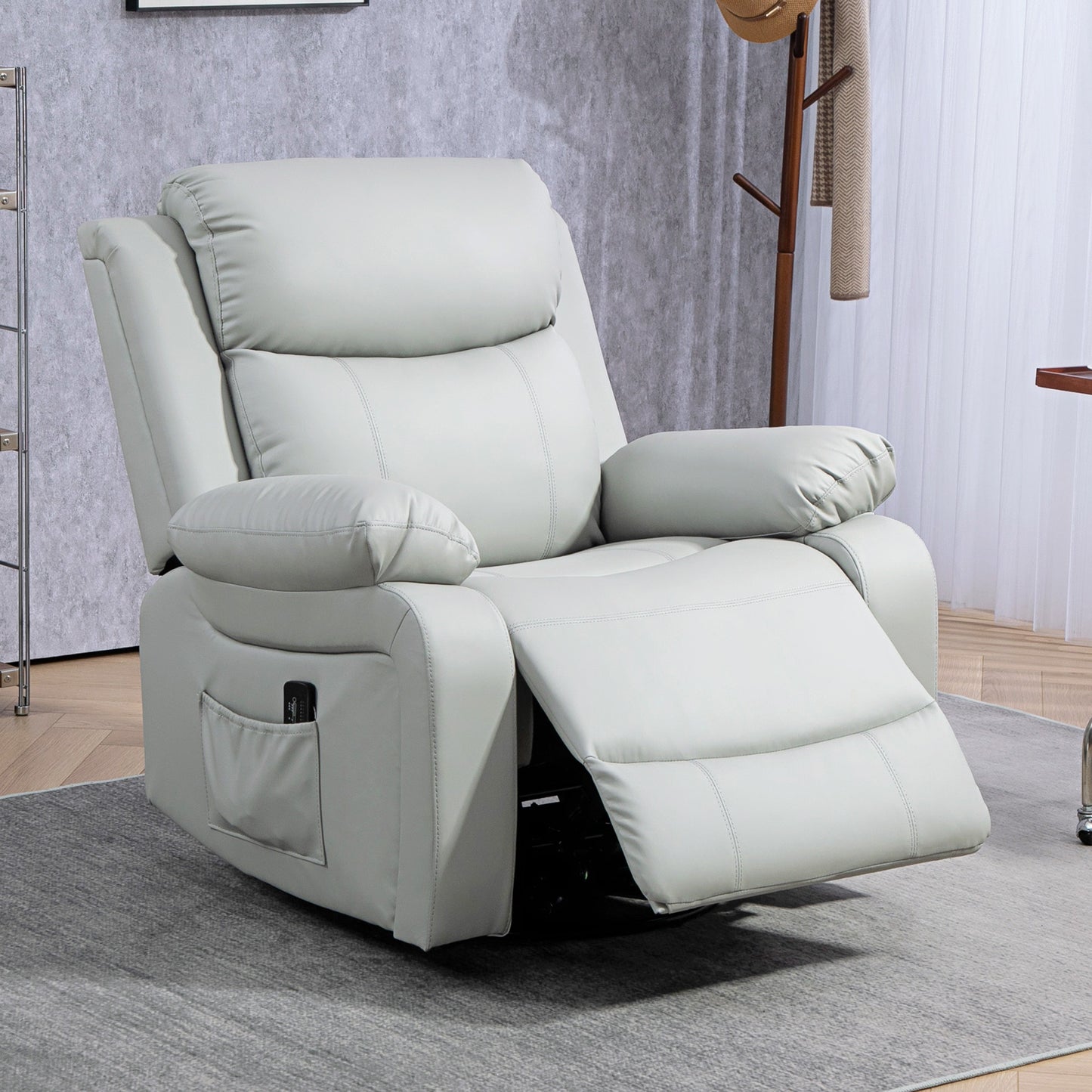 HOMCOM PU Leather Reclining Chair with Vibration Massage Recliner, Swivel Base, Rocking Function, Remote Control, Black