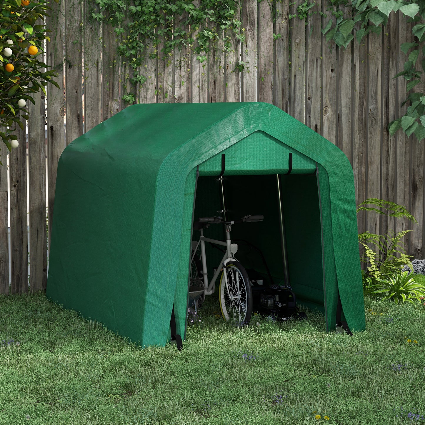 Outsunny 8' x 6' Carport with Sidewalls and Roll-up Door, Outdoor Storage Shelter for Motorcycle and Car, Grey