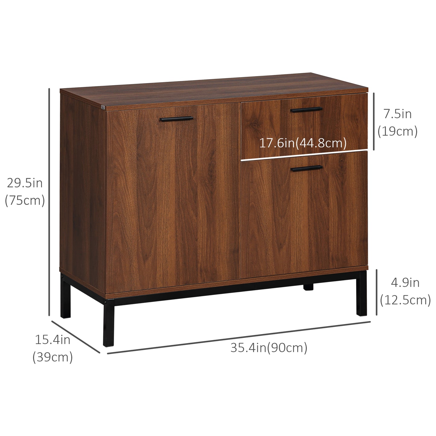 HOMCOM Kitchen Cabinet, Storage Cabinet, Sideboard Floor Accent Cabinet w/ Drawer, Enclosed Cabinet & Adjustable Shelves, Walnut Brown