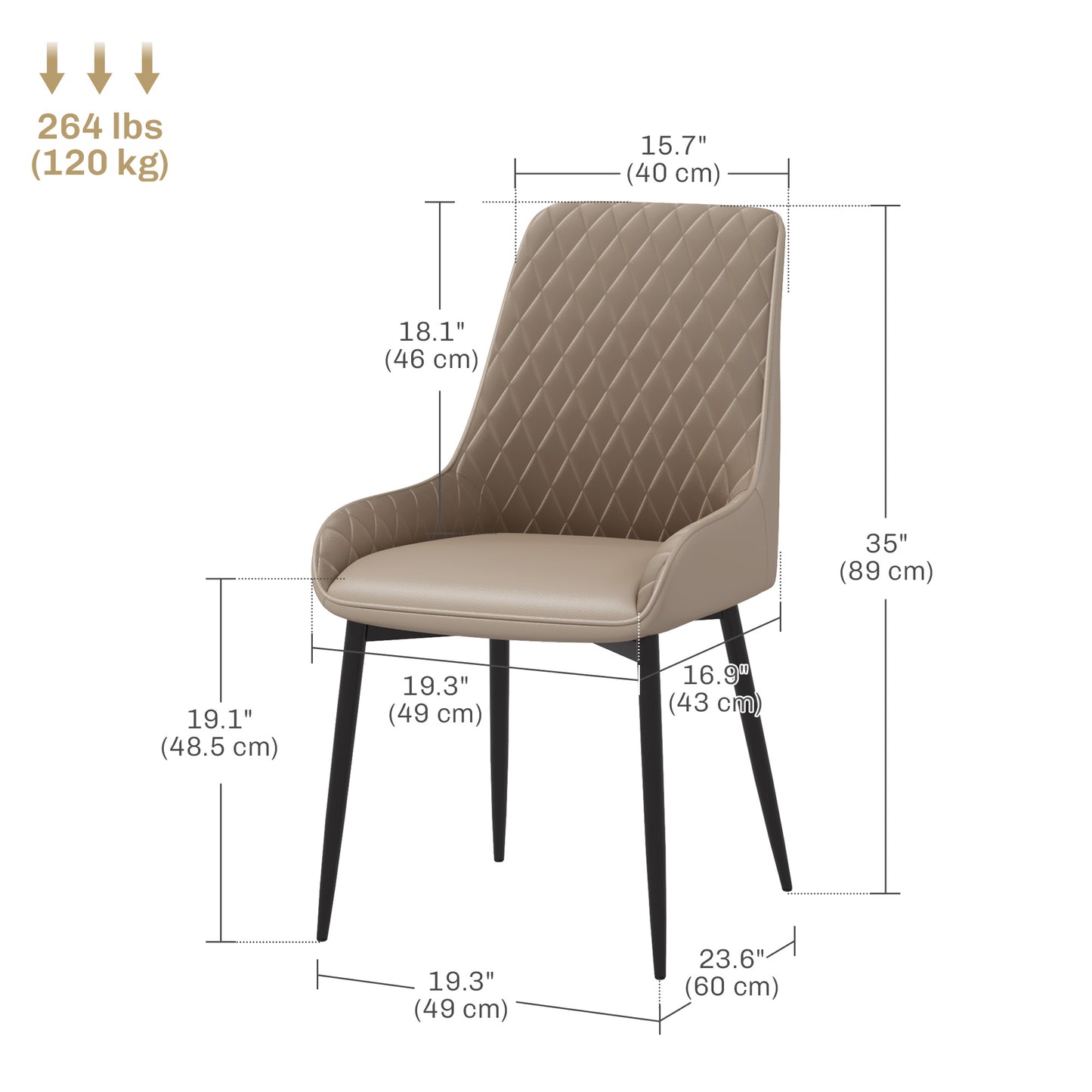 HOMCOM Upholstered Kitchen Chairs, Modern Dining Chairs Set of 2 with Diamond Tufting and Steel Legs for Dining Room, Black