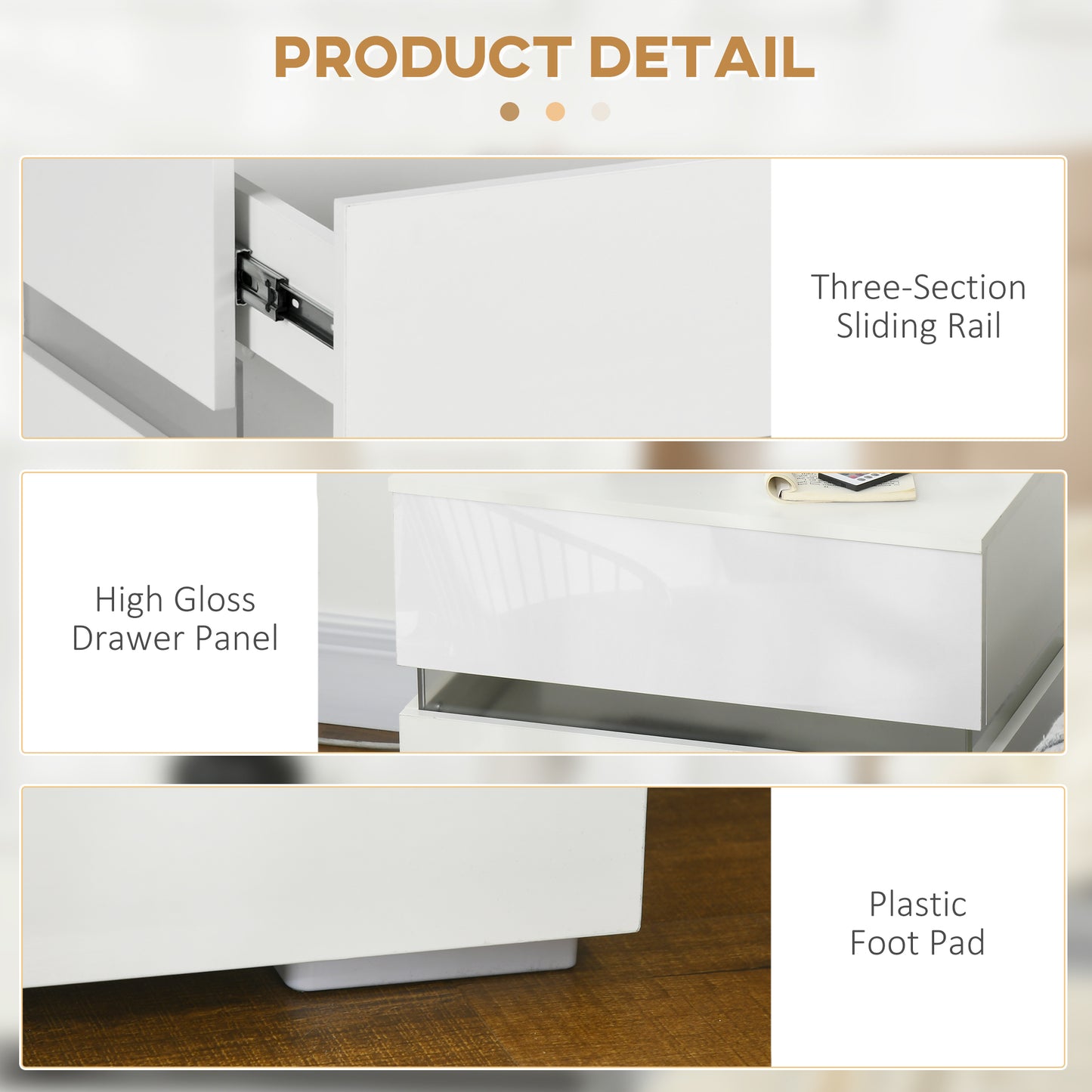 HOMCOM Modern Nightstand, Bedside Table with 2 Drawers, USB Powered RGB LED Lights, Remote for Bedroom, White