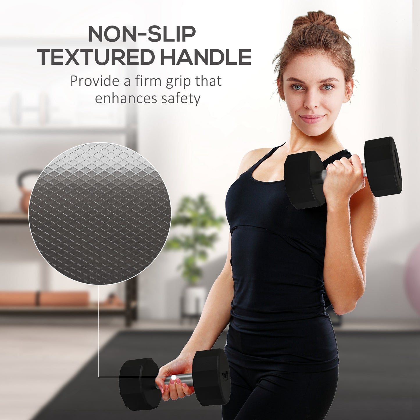 Soozier 2 x 15lbs Dumbbells Set with Non-Slip Grip, Rubber Covered Weights for Men Women Home Gym Workout