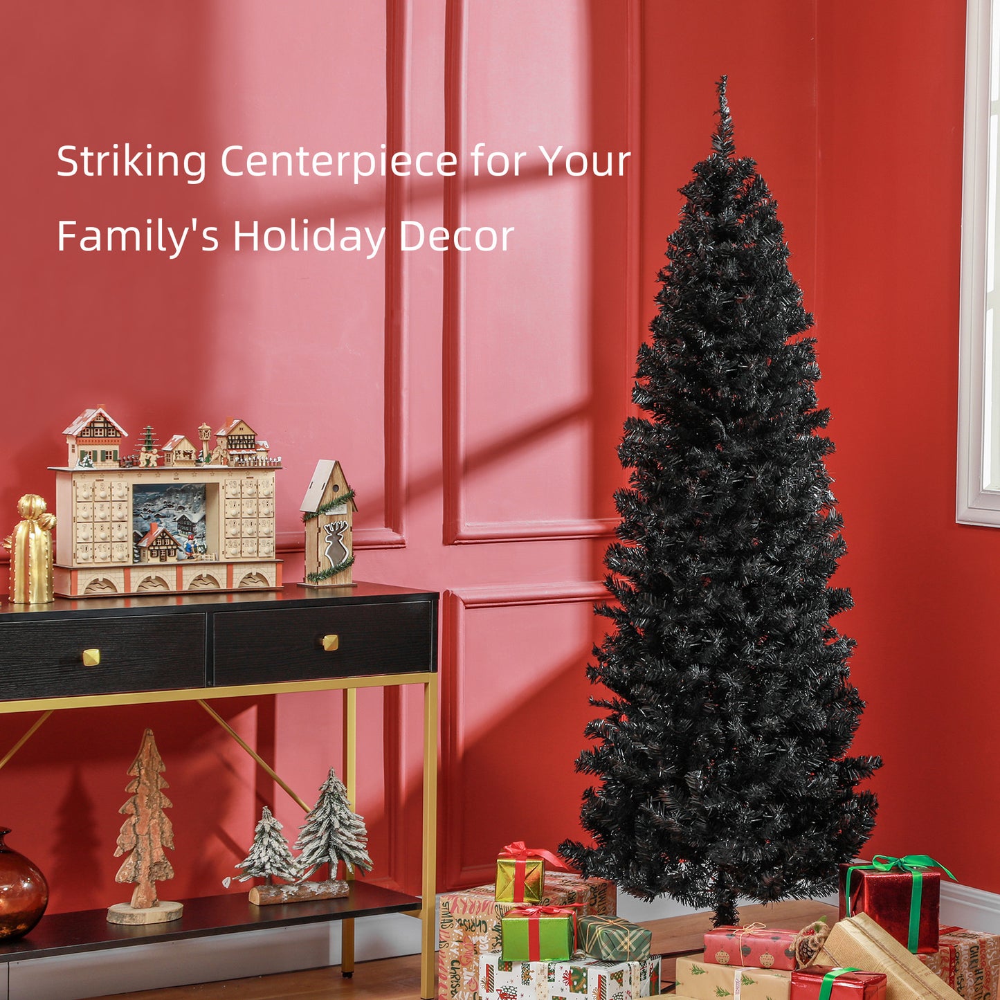 HOMCOM 4FT Artificial Christmas Tree Holiday Xmas Holiday Pencil Tree Decoration with Automatic Open for Home Party, Pink