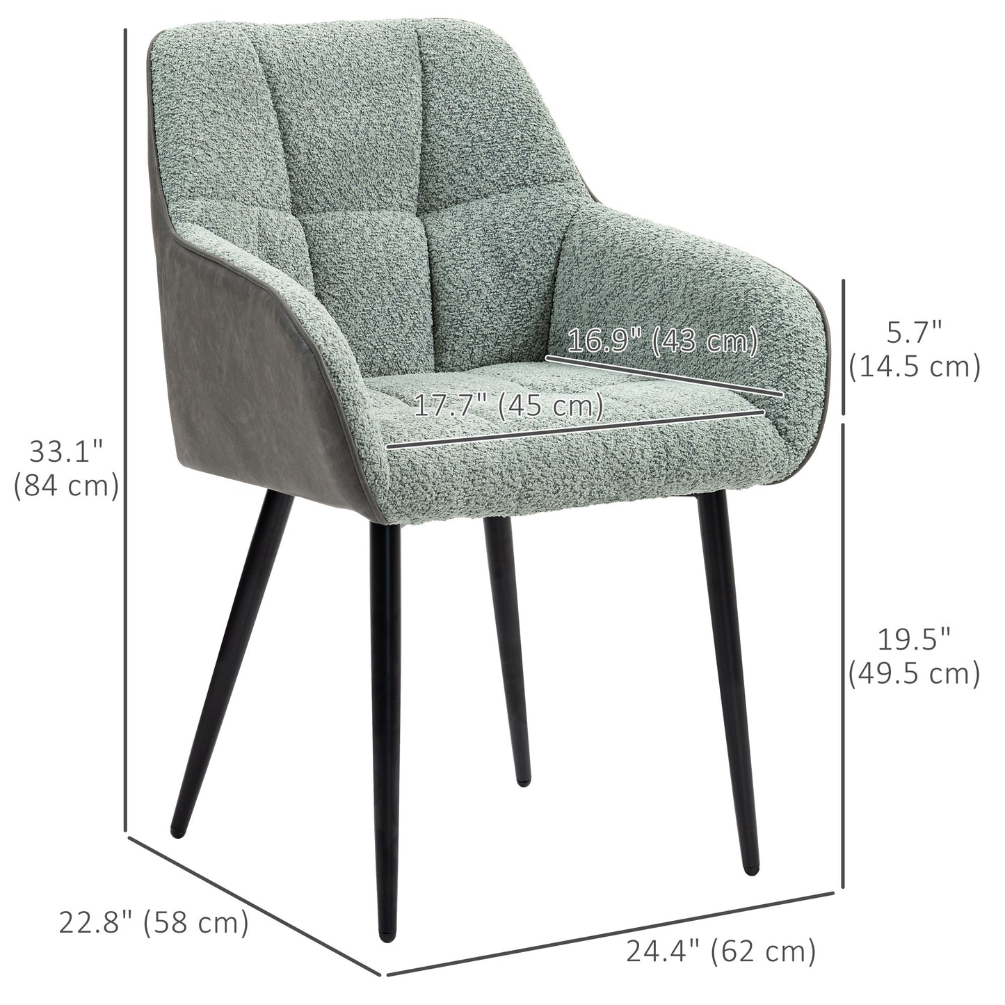 HOMCOM Accent Chair with Foot Pads, Living Room Chair with Chenille Fabric Front and PU Back, Green